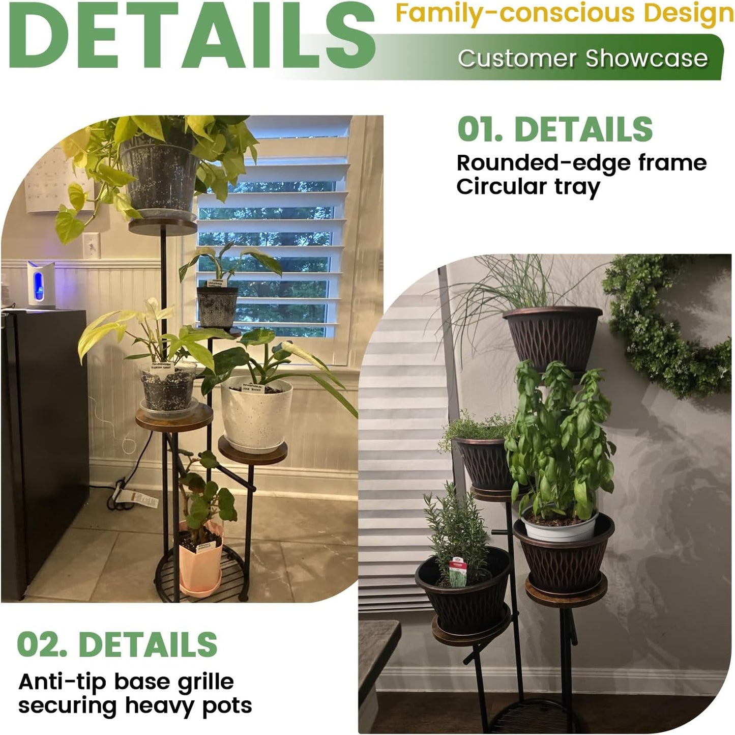TOSKING 5-Tier Round Wood Corner Plant Stand Indoor, Anti-Tip, Brown&Black | 42-Inch Height, Space-Saving Design
