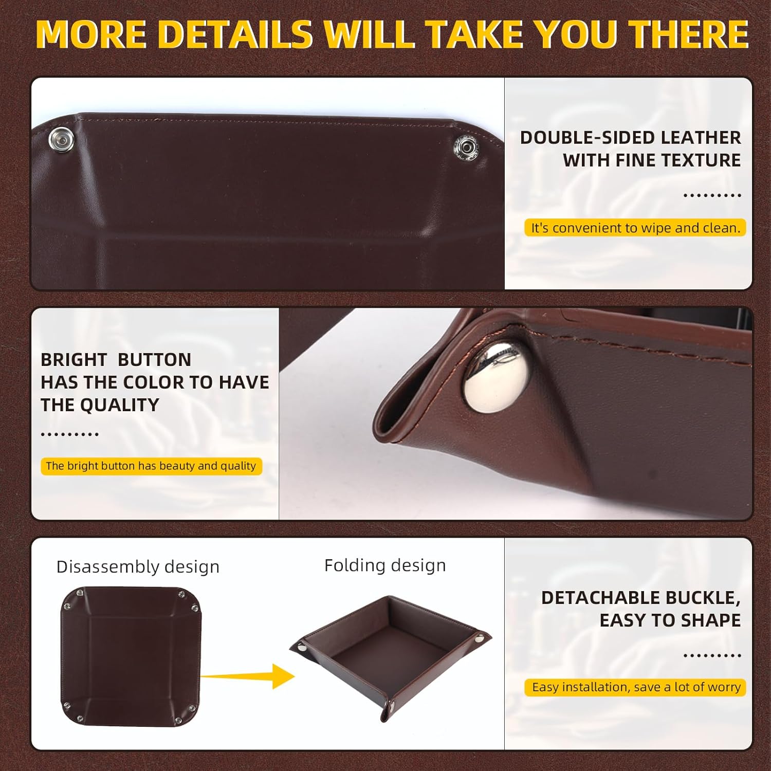 Valet Tray for Men Women / Dark Brown Square / Set of 2