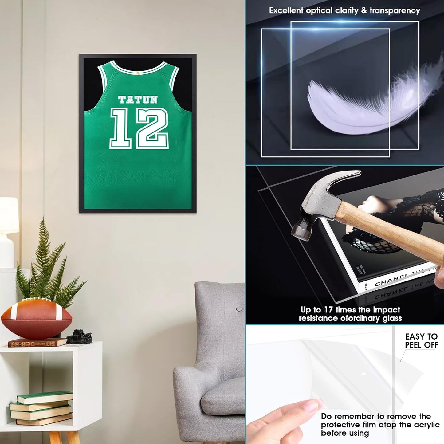 1DOT2 16x20 Small Shadow Box Frame, Pine Wood Jersey Frame Display Case | Grade A Natural Pine Wood,HD Acrylic Front