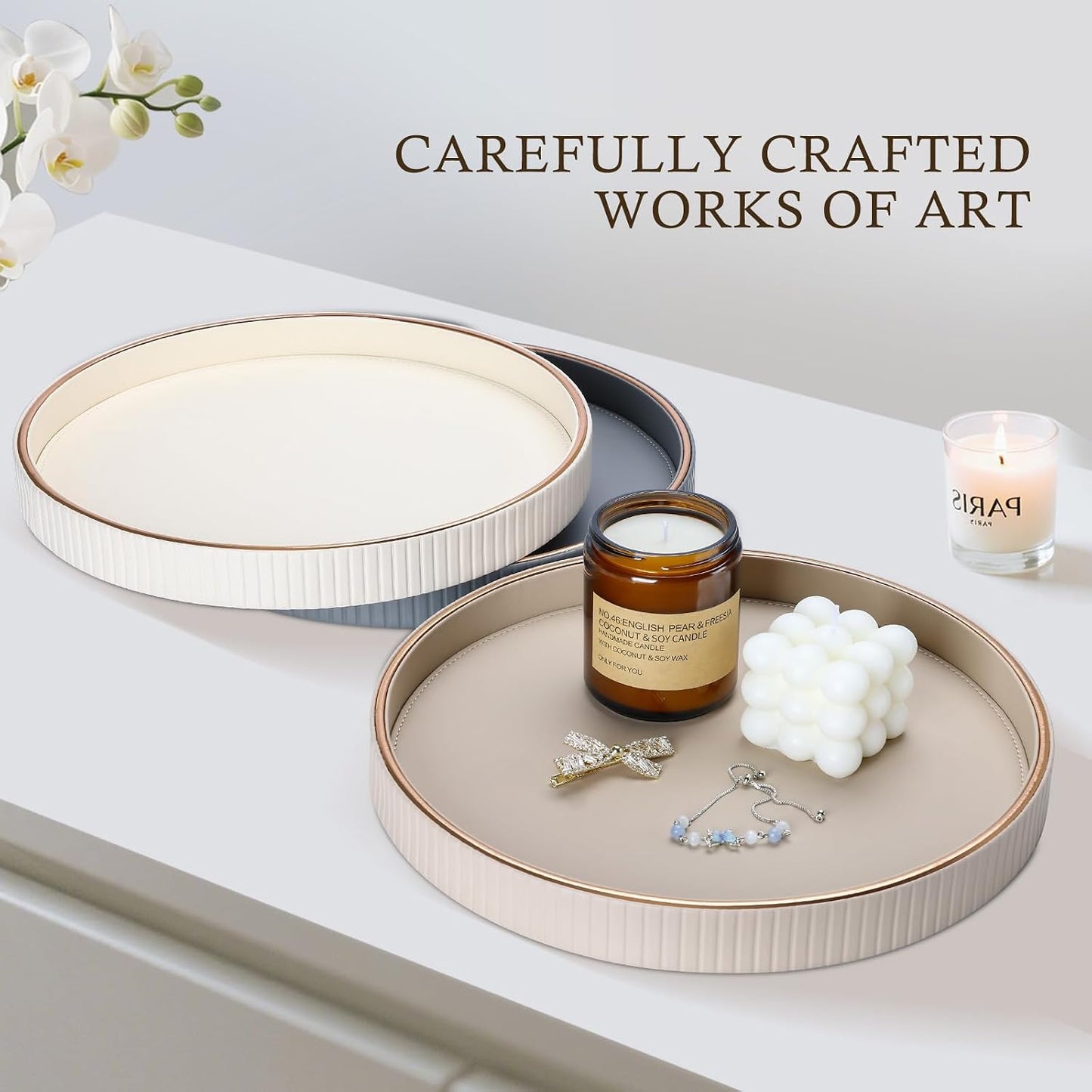 Round Decorative Tray / Beige