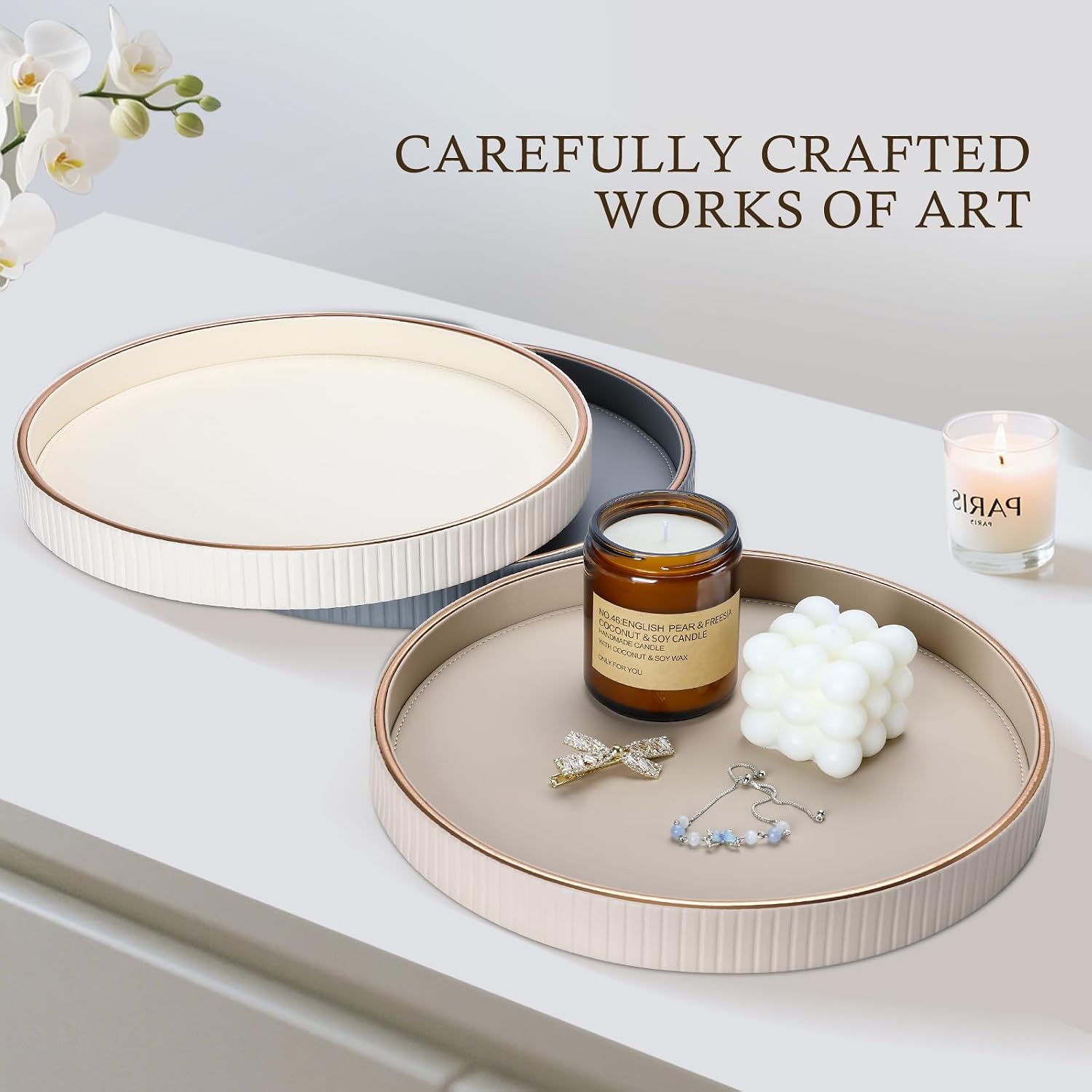 Round Decorative Tray / Beige