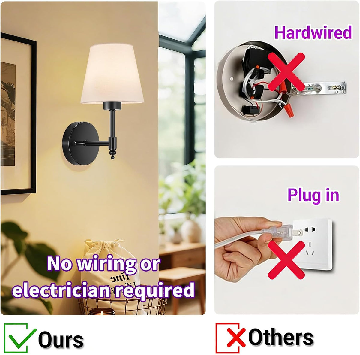 Battery Operated Wall Sconce Set of 2, Rechargeable Wireless Wall Lights | with 5200mAh Dimmable Bulb with Remote,15