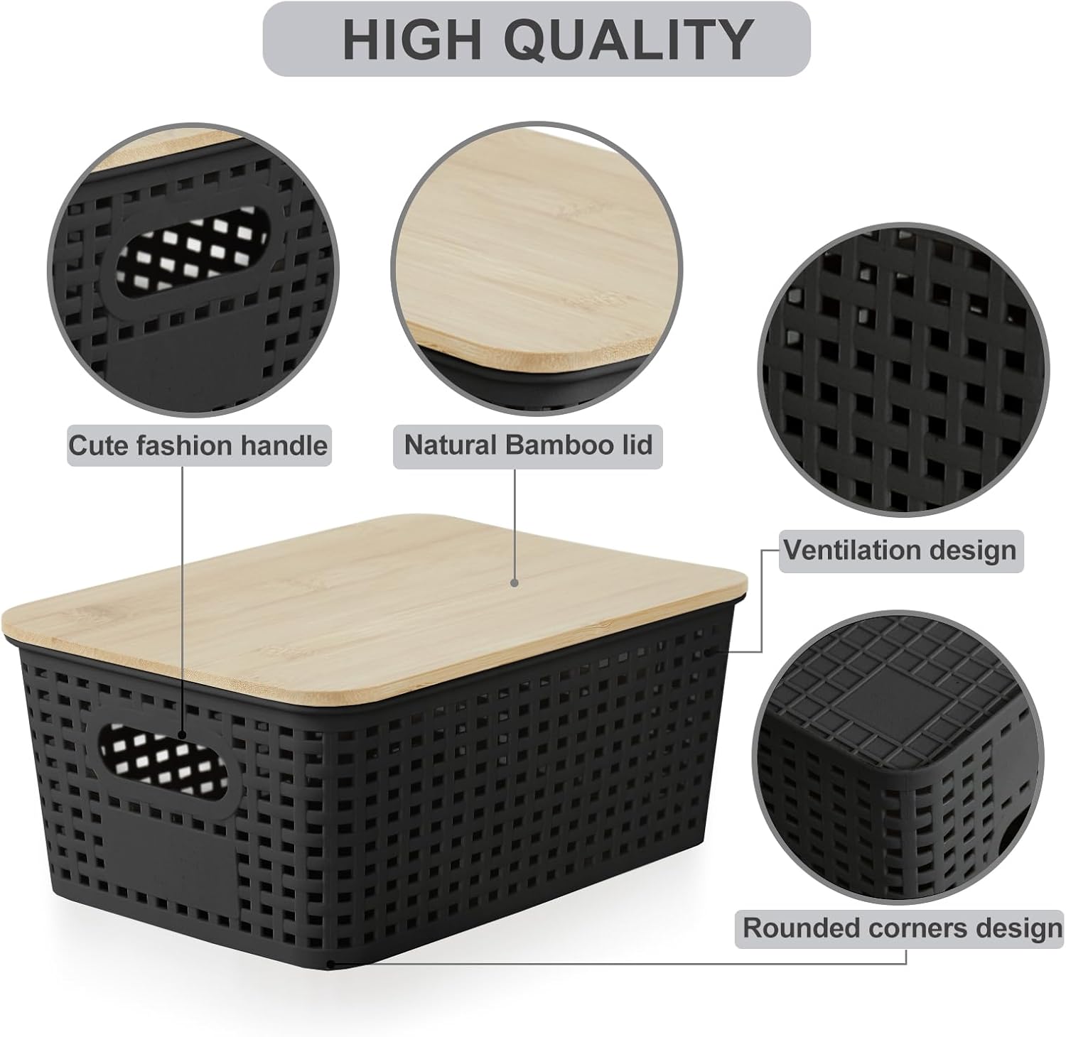 Plastic Storage Bins / Black / Small / Set of 6