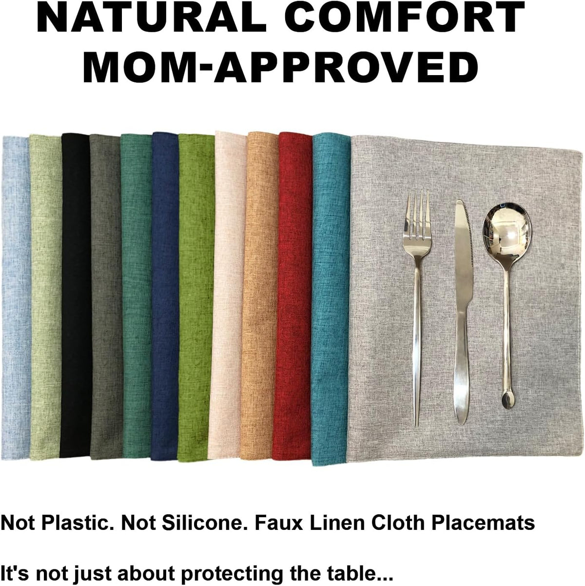 Cloth Placemats Set of 6, Cotton Linen Blend Place Mats, Grass Green | Machine Washable, Double Layered, Heat