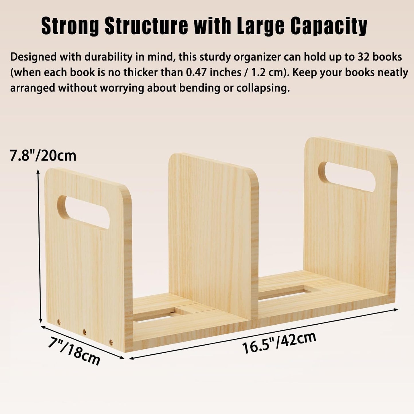100% Solid Wood Adjustable Desktop Bookshelf / Natural Wood Color
