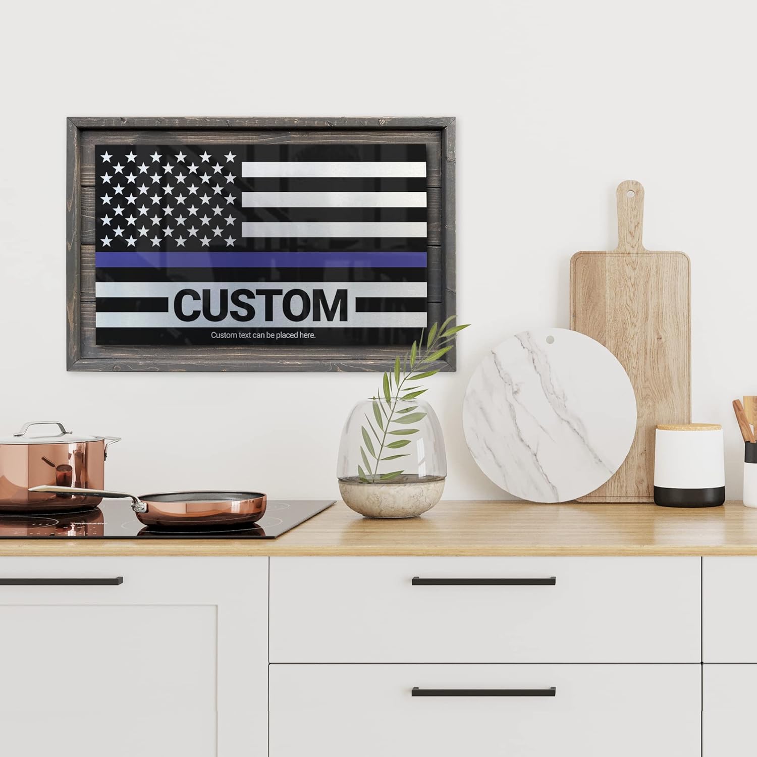 CUSTOM Rustic Thin Blue Line American Flag Made of Wood and Metal For Law / Blue Line Custom