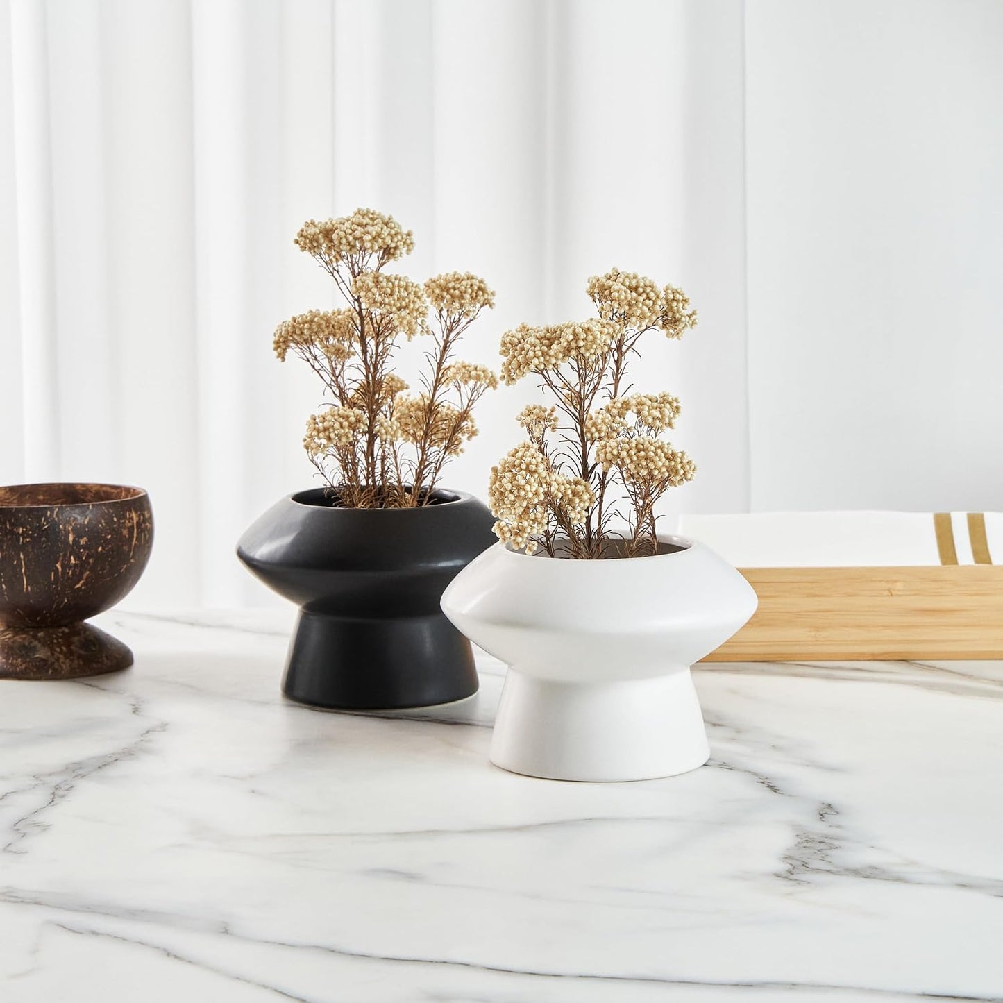Ceramic Flower Vase 1 Count Modern Decorative Centerpiece / White / Mushroom, 5 3/4 / 5.8 x 5.8 x 4