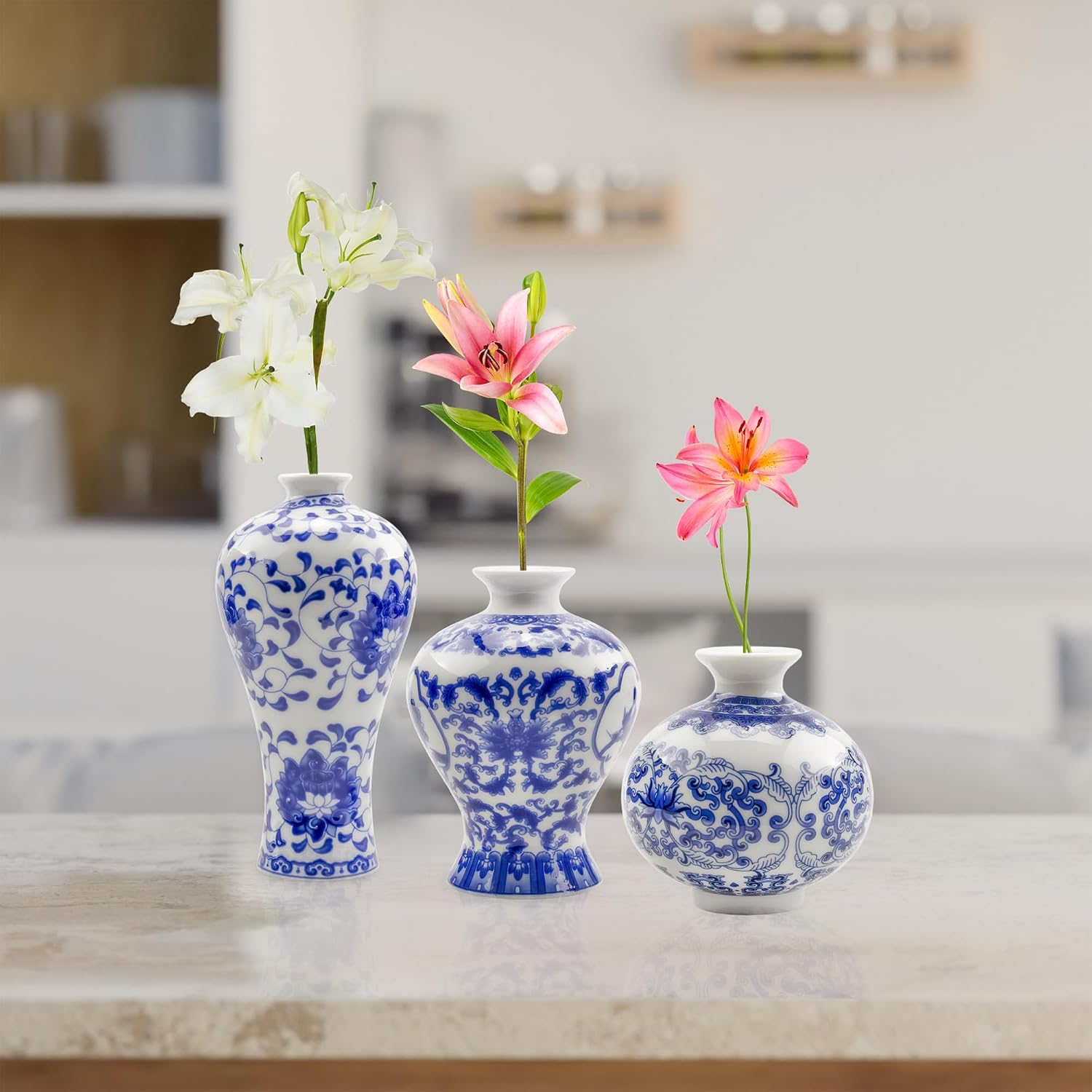 Mini Decorative Bud Vases for Farmhouse / Blue / Set of 3