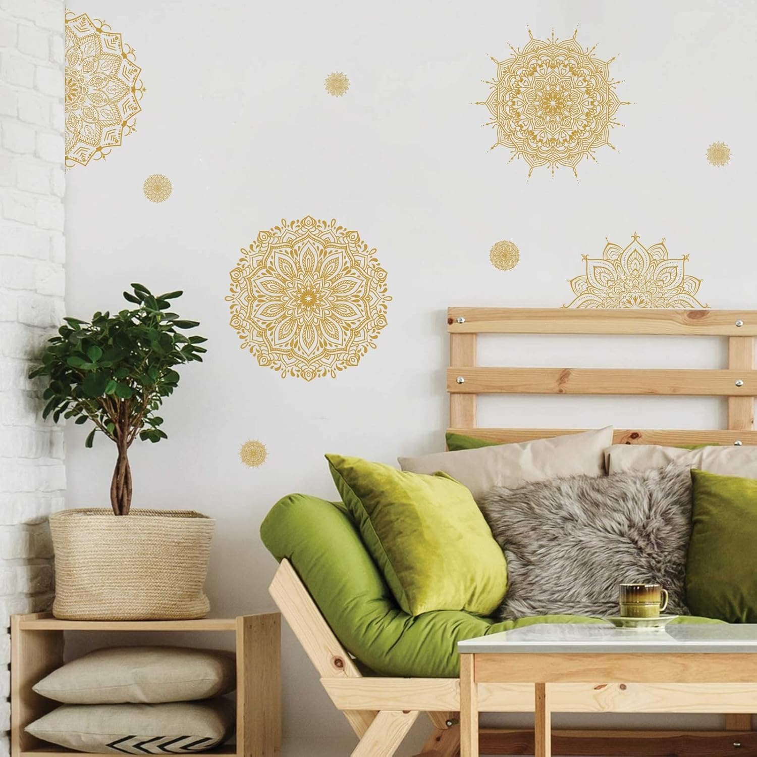 Mandala Wall Art Gold Mandala Wall Decal Peel and Stick Lotus Flower Vinyl Stickers / Gold-b