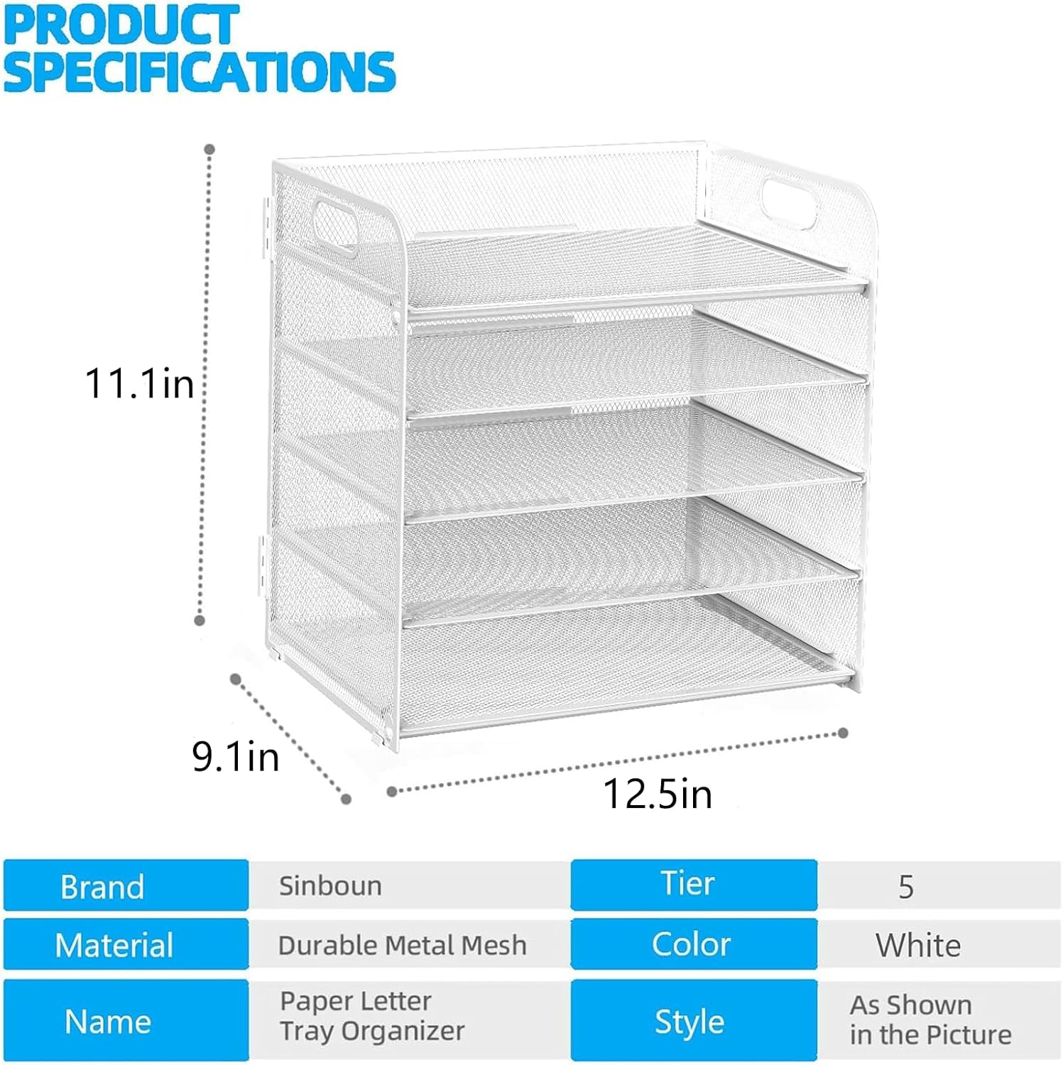Letter Tray Paper Organizer 5-Tier Desk Organizer File Organizer Paper Holder with Handle, Metal Desktop Document Shelf