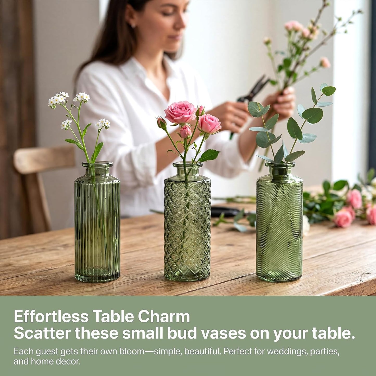Glass Bud Vases / Green / Set of 30