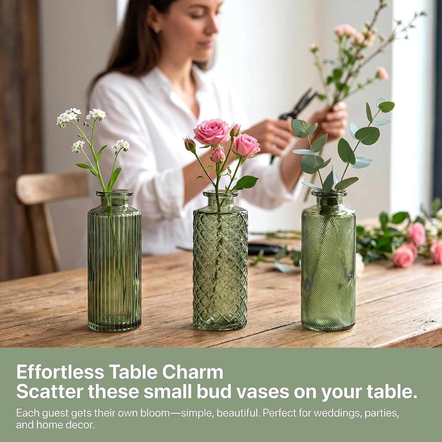 Glass Bud Vases / Green / Set of 30