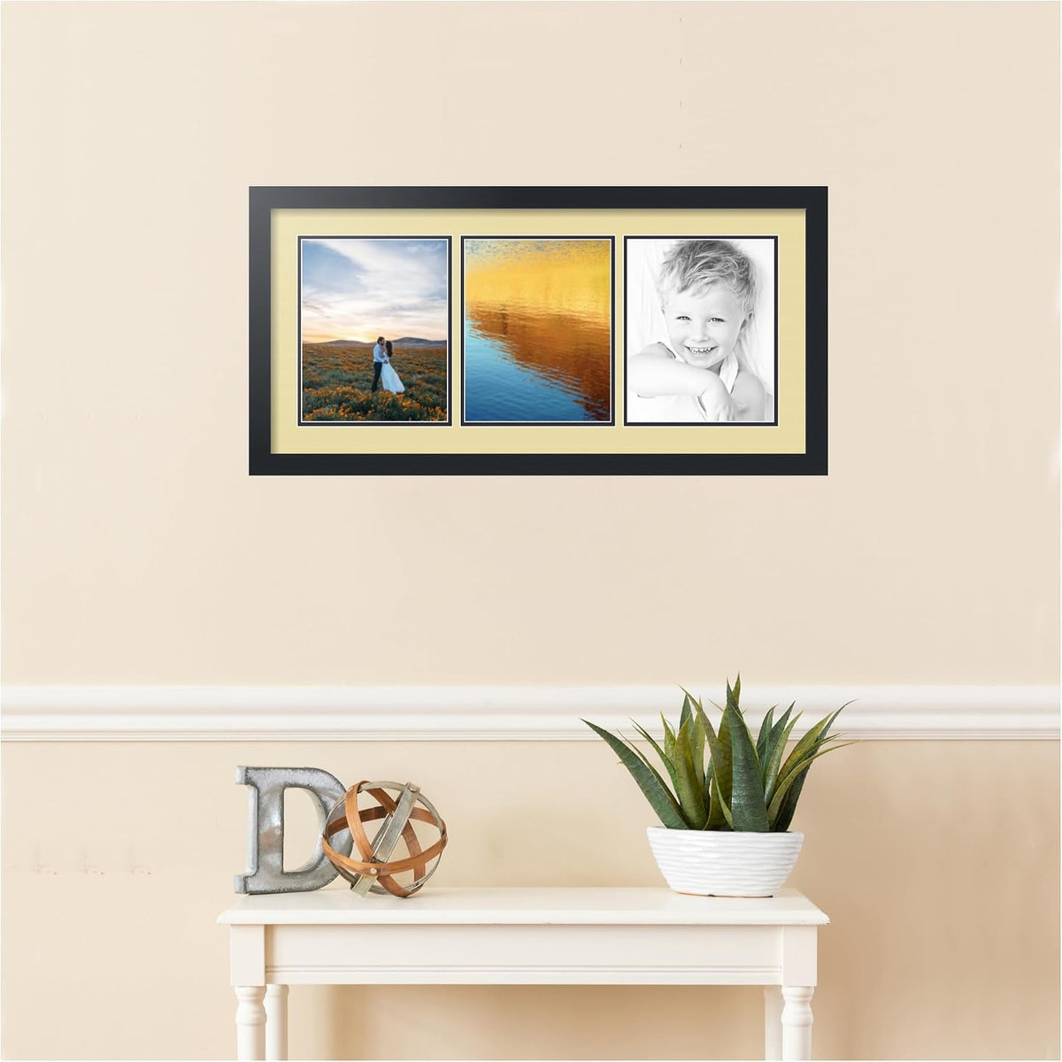 ArtToFrames Collage Picture Frame 3 Opening 3-8x10 Photo Frame | Made in USA | Black Frame Buttercup and Black Mats