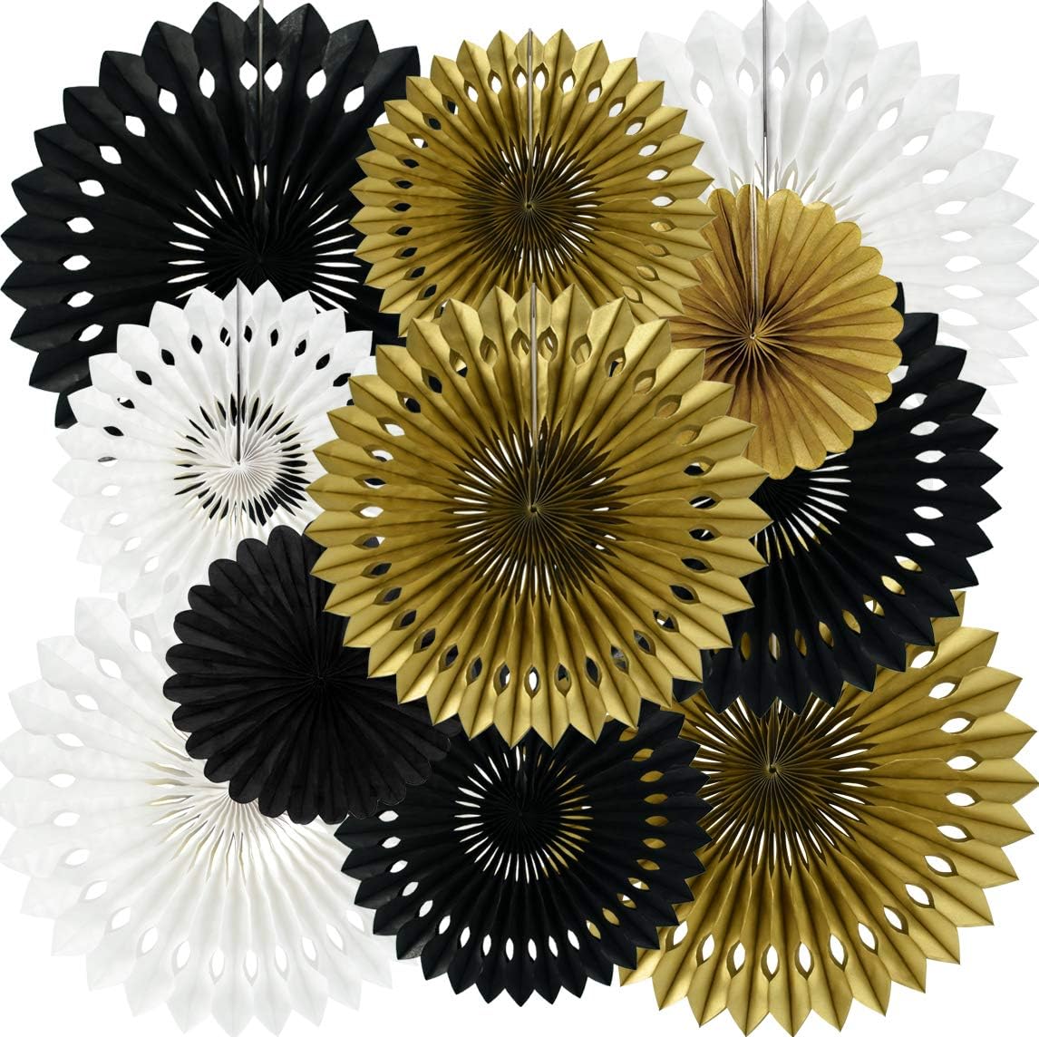 BEISHIDA Honeycomb Round Paper Fan Black Gold White Hanging Party Supplies
