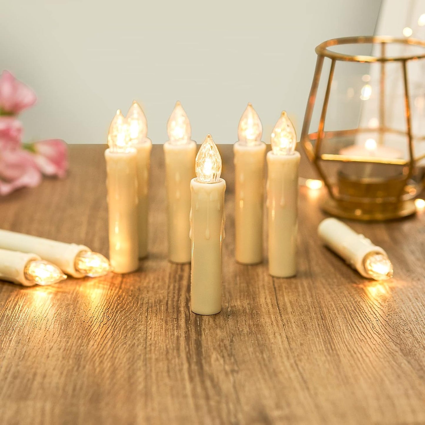 Daord Flickering Flameless Window Candle LED Christmas Tree Candle Lights Warm White Battery Operated Electric Taper