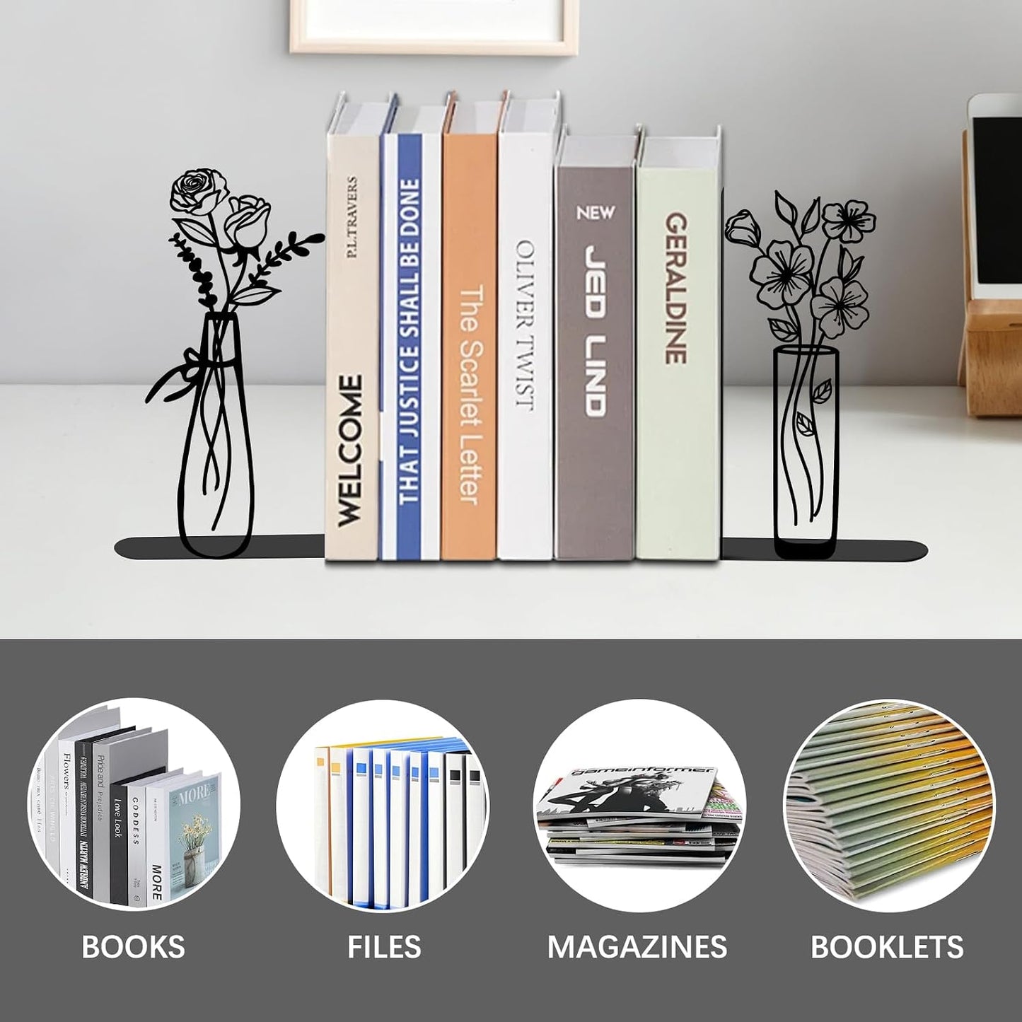 Floral Metal Bookends / Flower / Set of 4