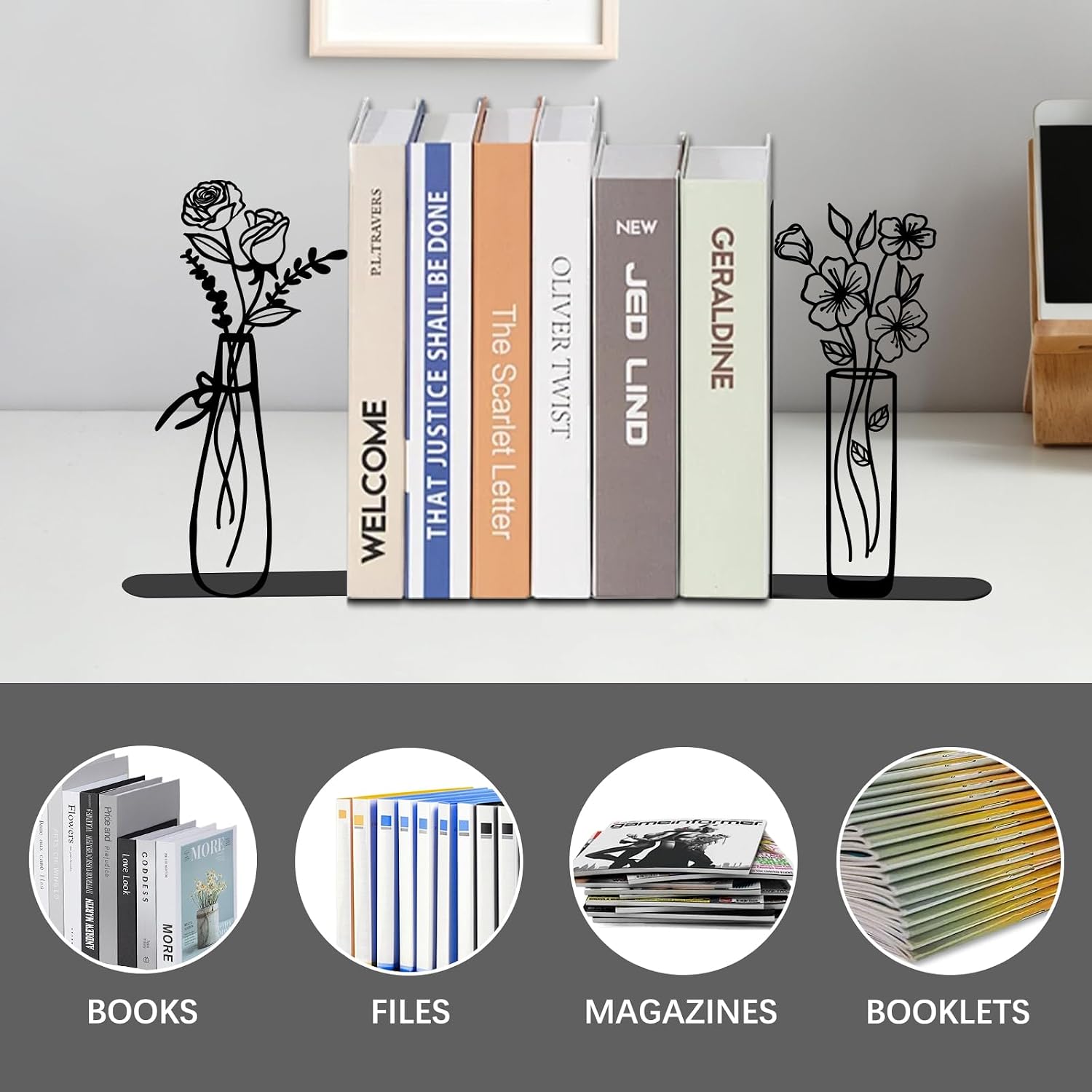 Floral Metal Bookends / Flower / Set of 4