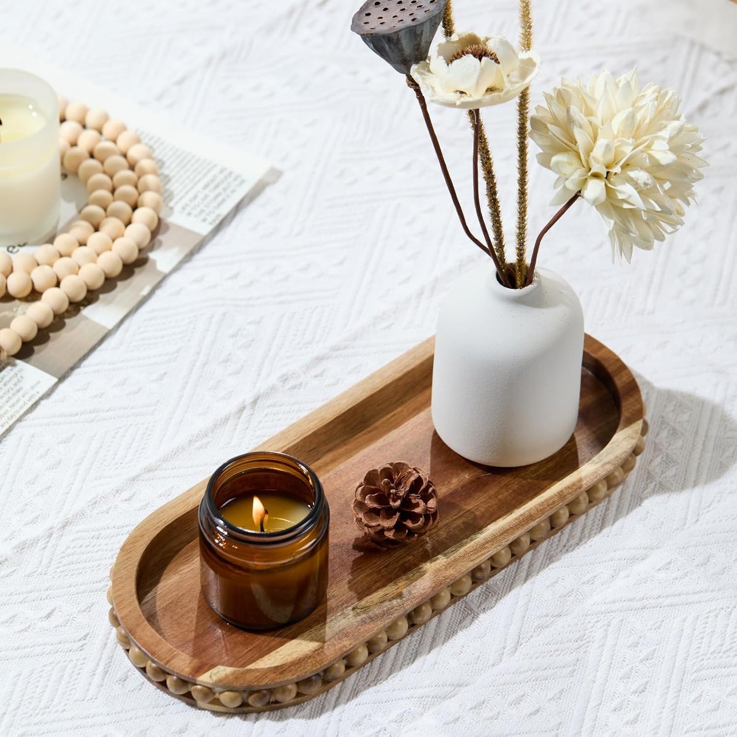 Beaded Edge Farmhouse Tray / Acacia Wood