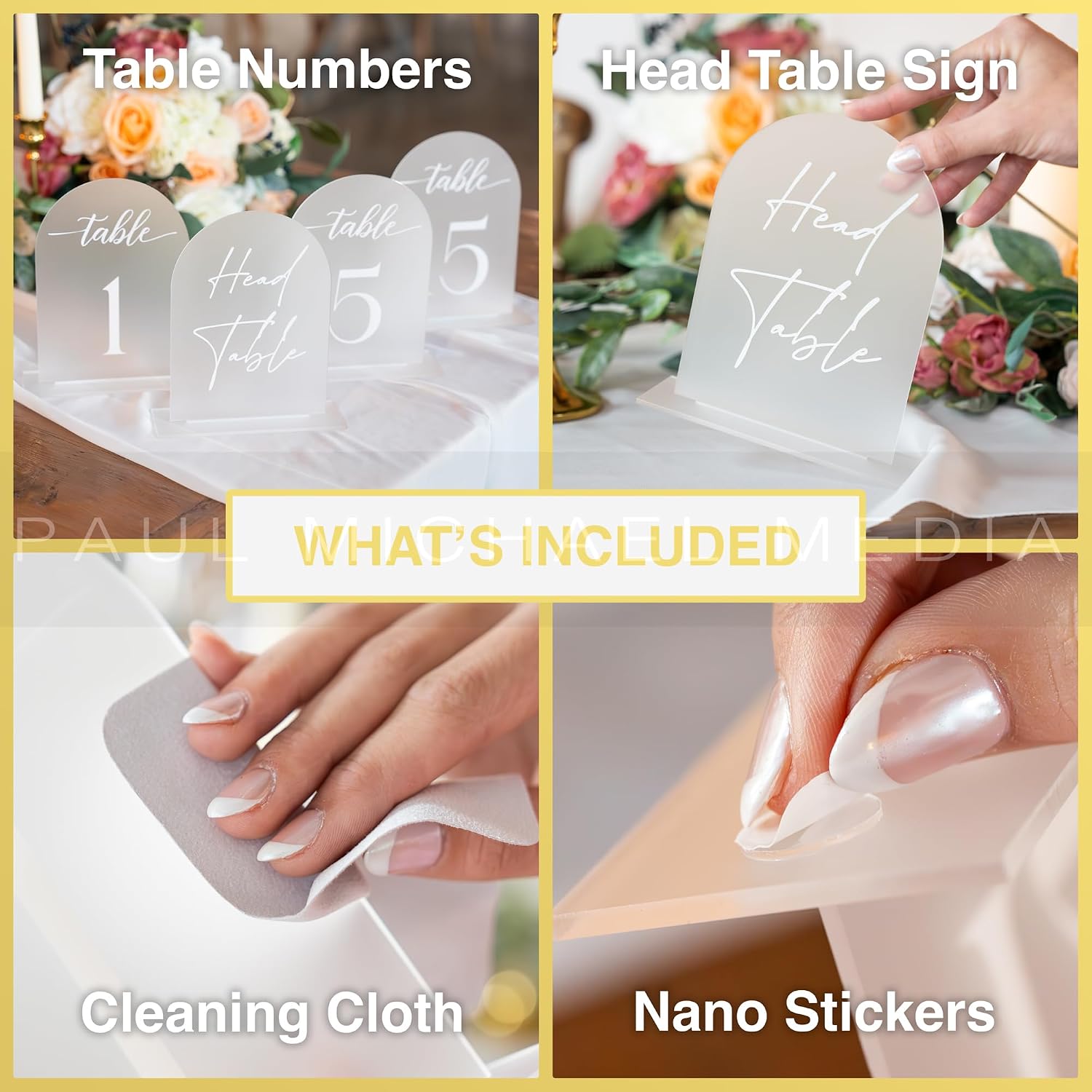 Frosted Arch Acrylic Table Numbers for Wedding Reception -20 Pack 5" x 7" White Font Table Number Centerpiece Set with