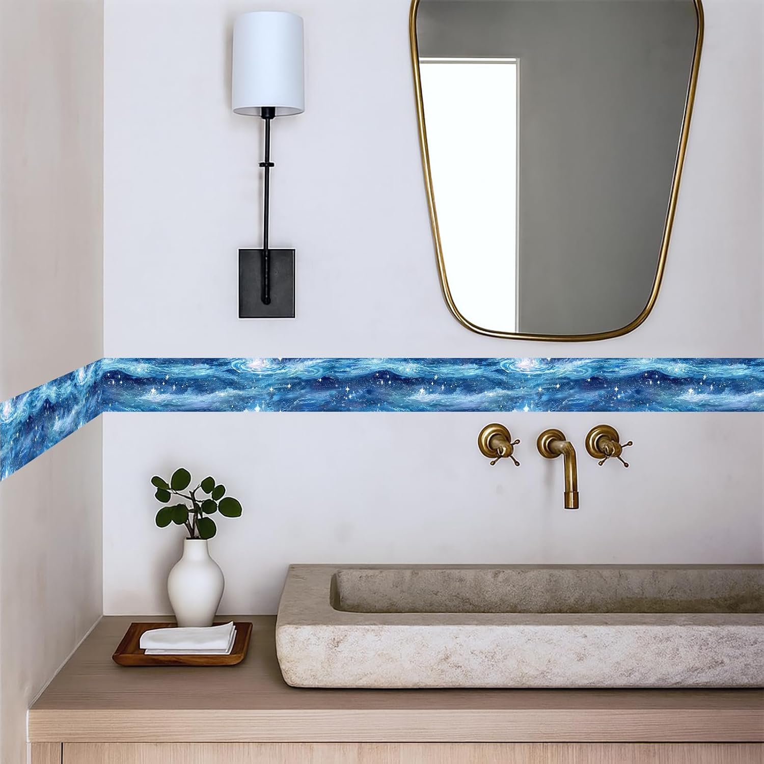 Wallpaper Border Peel and Stick Wall Border Self Adhesive Cosmic Starry Sky / Blue Galaxy / 196 x 4