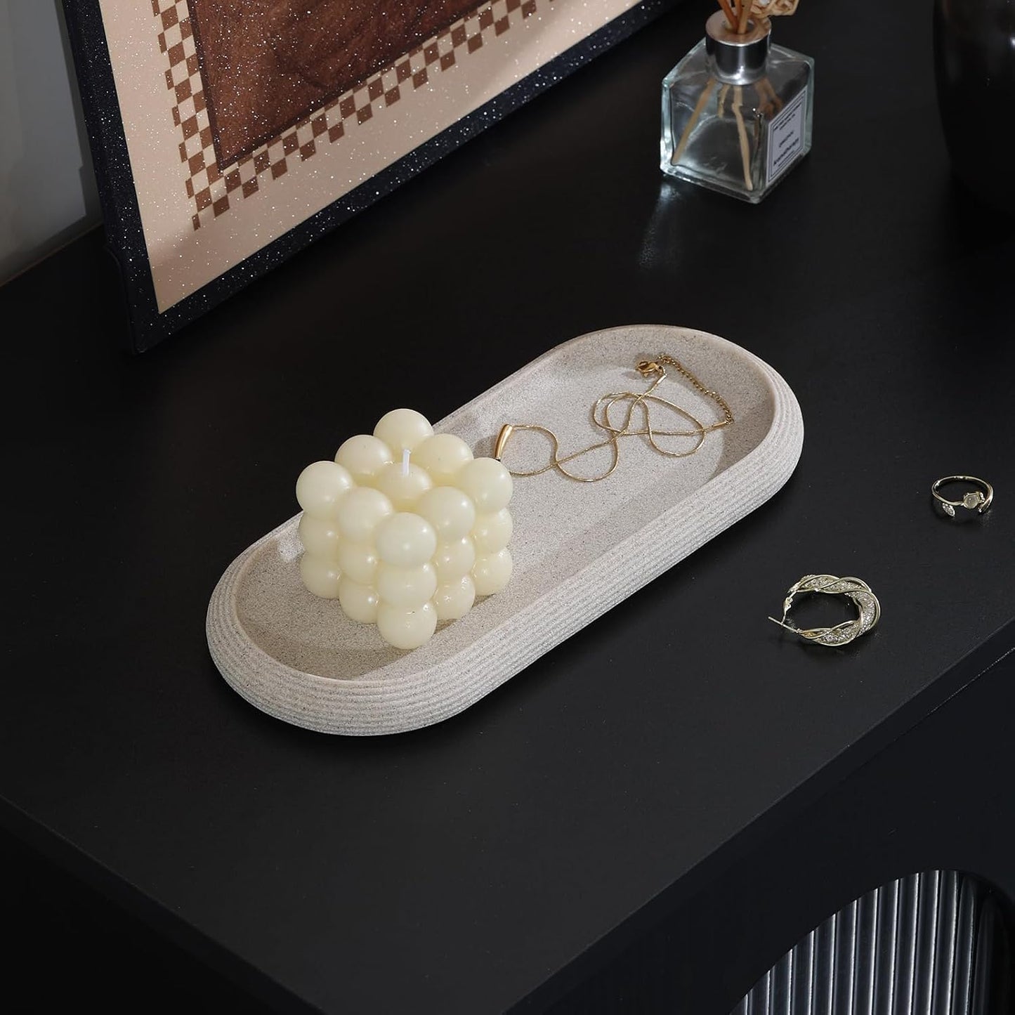 Jewelry Tray Bathtub / Beige / 10.2 x 4.4 x 0.8 / Oval