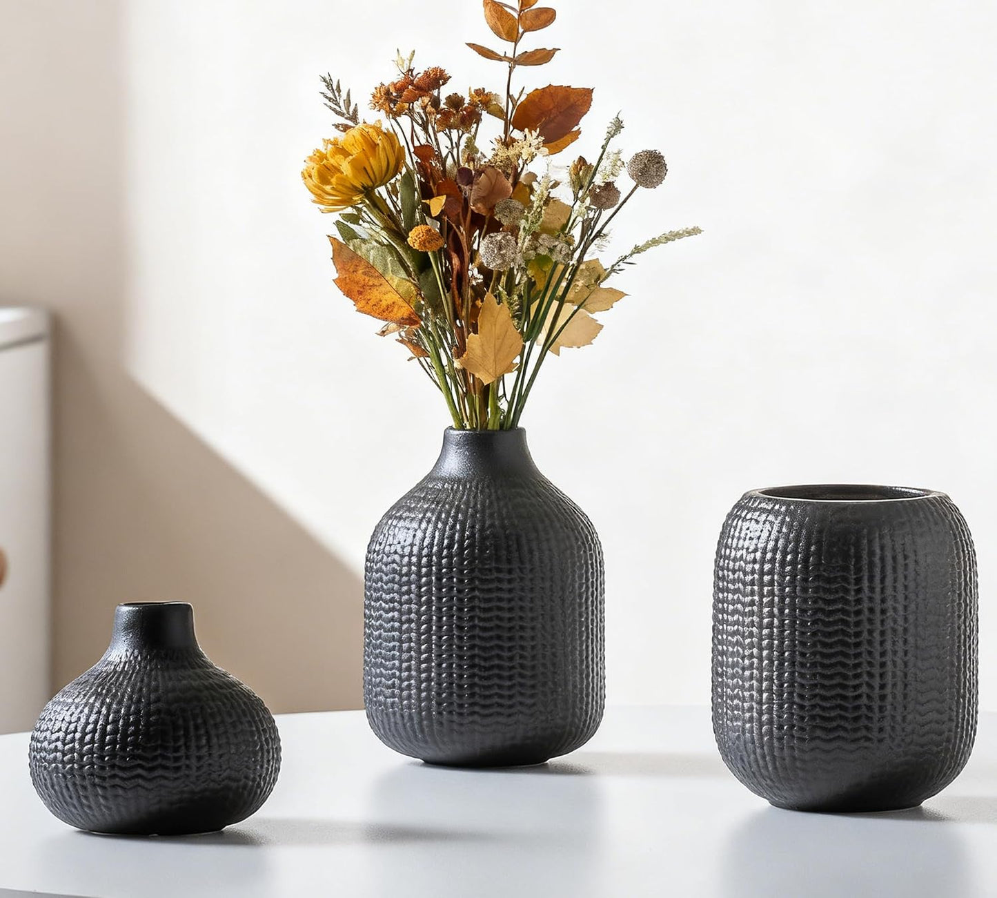 Black Ceramic Vases for Decor / 14 Black / Set of 3