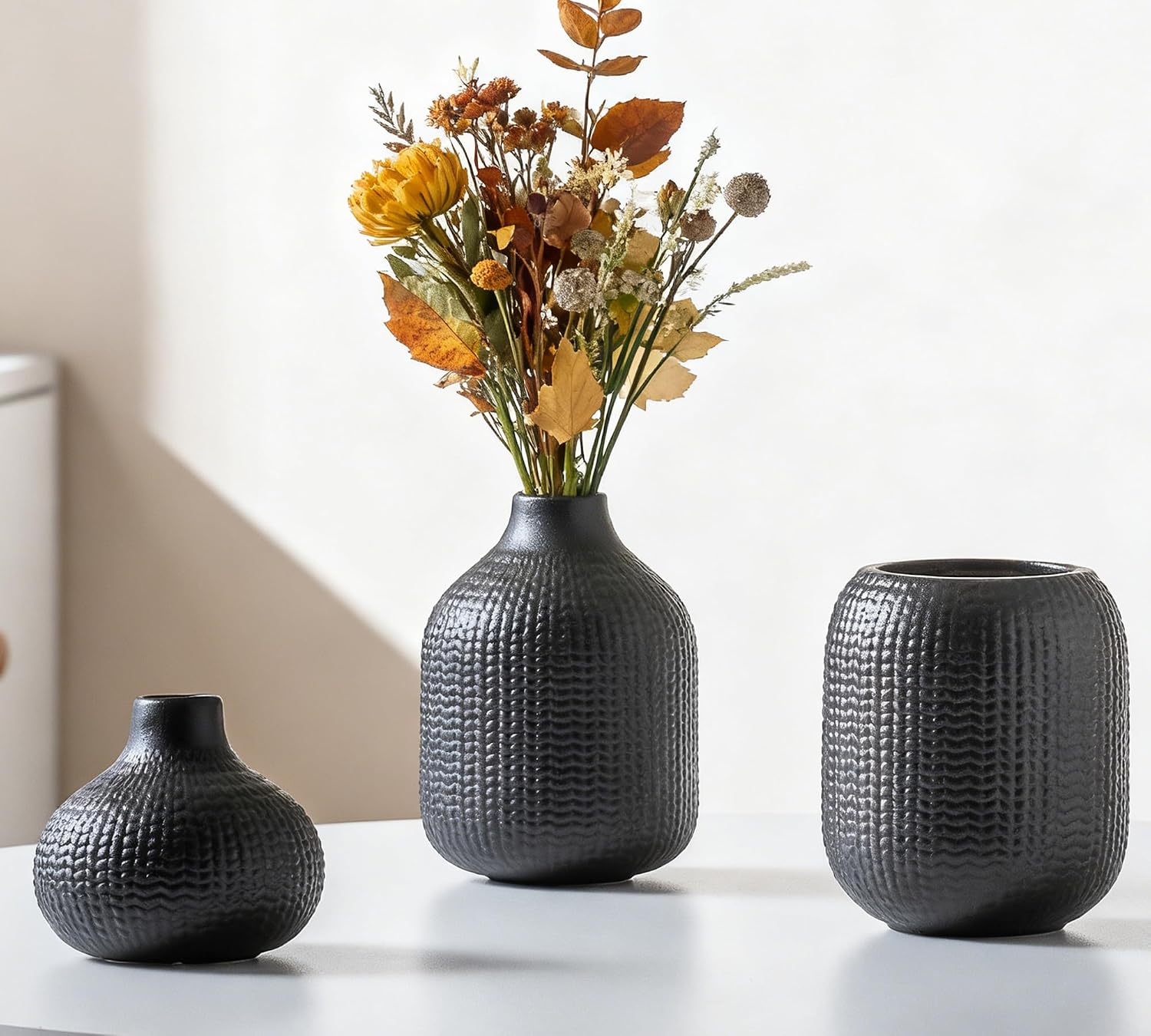 Black Ceramic Vases for Decor / 14 Black / Set of 3