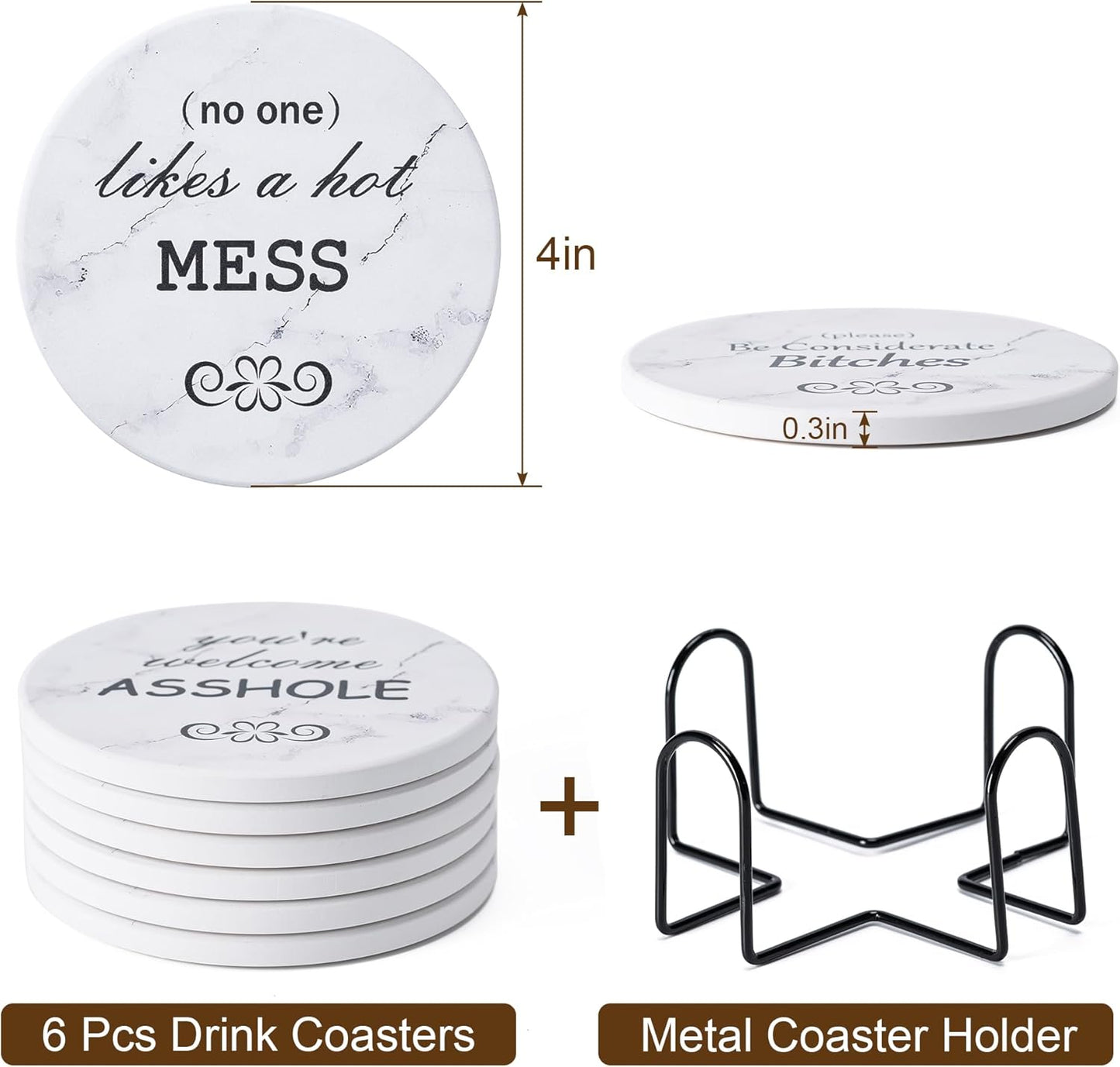 Holder / Marble Style Ceramic Drink Coaster / Style 10 / Set of 6