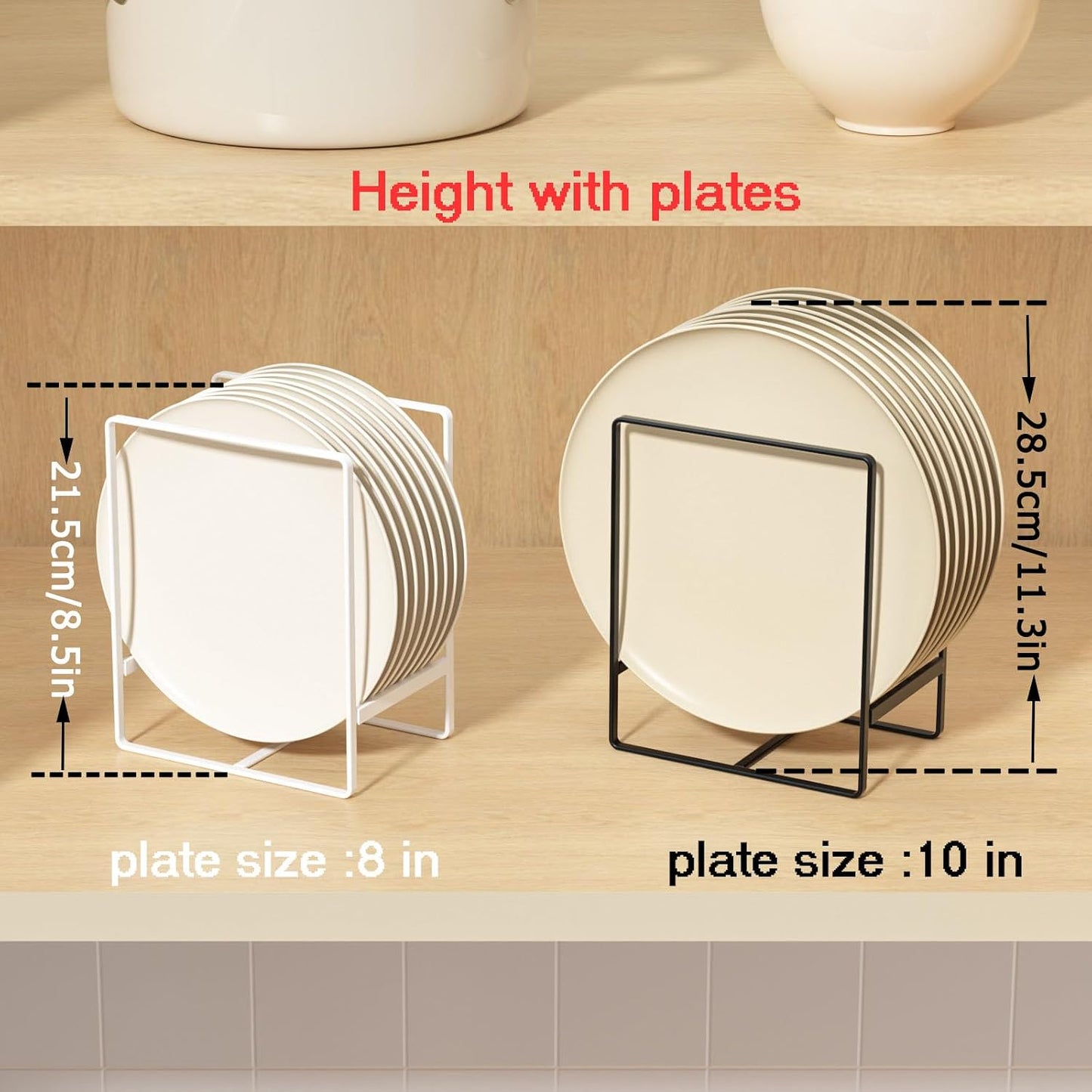 Metal Drying Rack, 3 Pack Inside Cabinet Plate Holders Organizers, Upright Dish Racks for Countertop and Cupboard