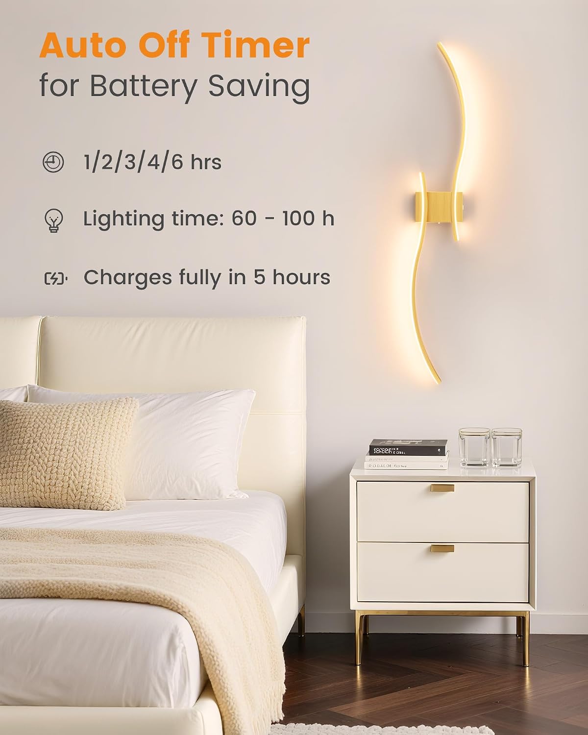 VOLISUN Battery Operated Wall Sconces Set of Two, 39.4 inch Wireless Wall Sconces, 3000K-6500K Dimmable Wall Lamps with