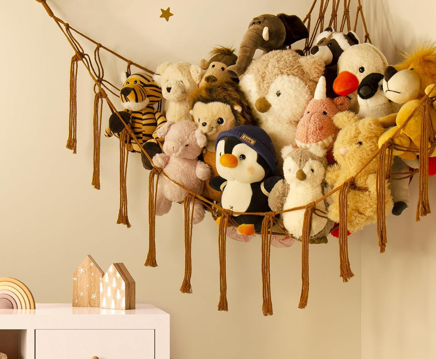 Stuffed Animal Hammock-Large Stuffed Animal Net For Toys Corner-Hanging Stuff / Standard / Caramel