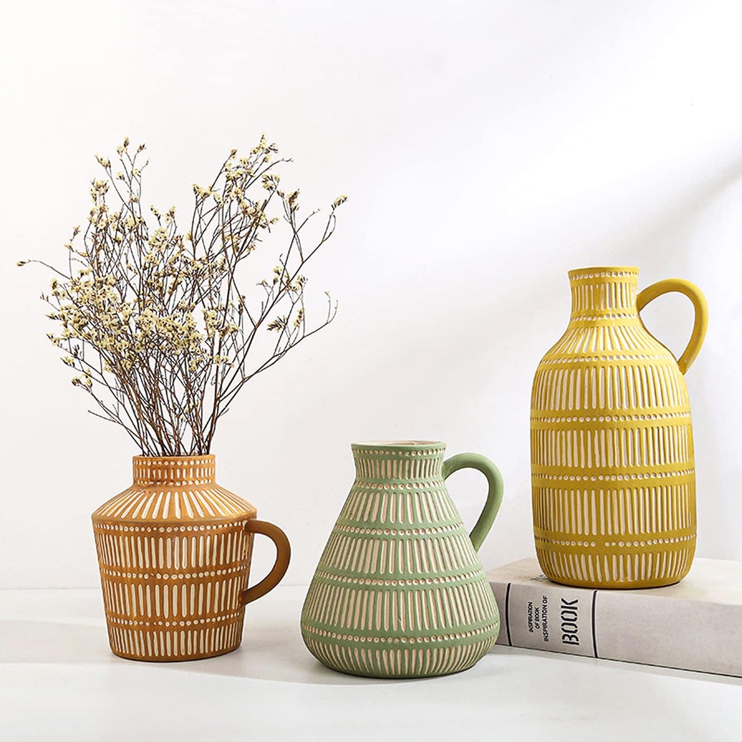 Boho Ceramic Vase / Multicolor / Yellow / Set of 3
