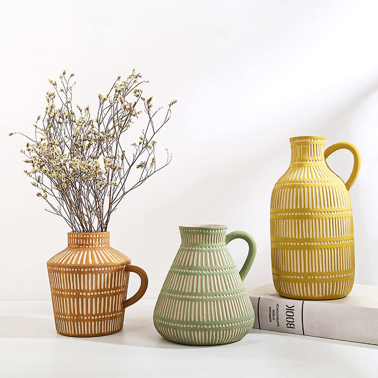 Boho Ceramic Vase / Multicolor / Yellow / Set of 3