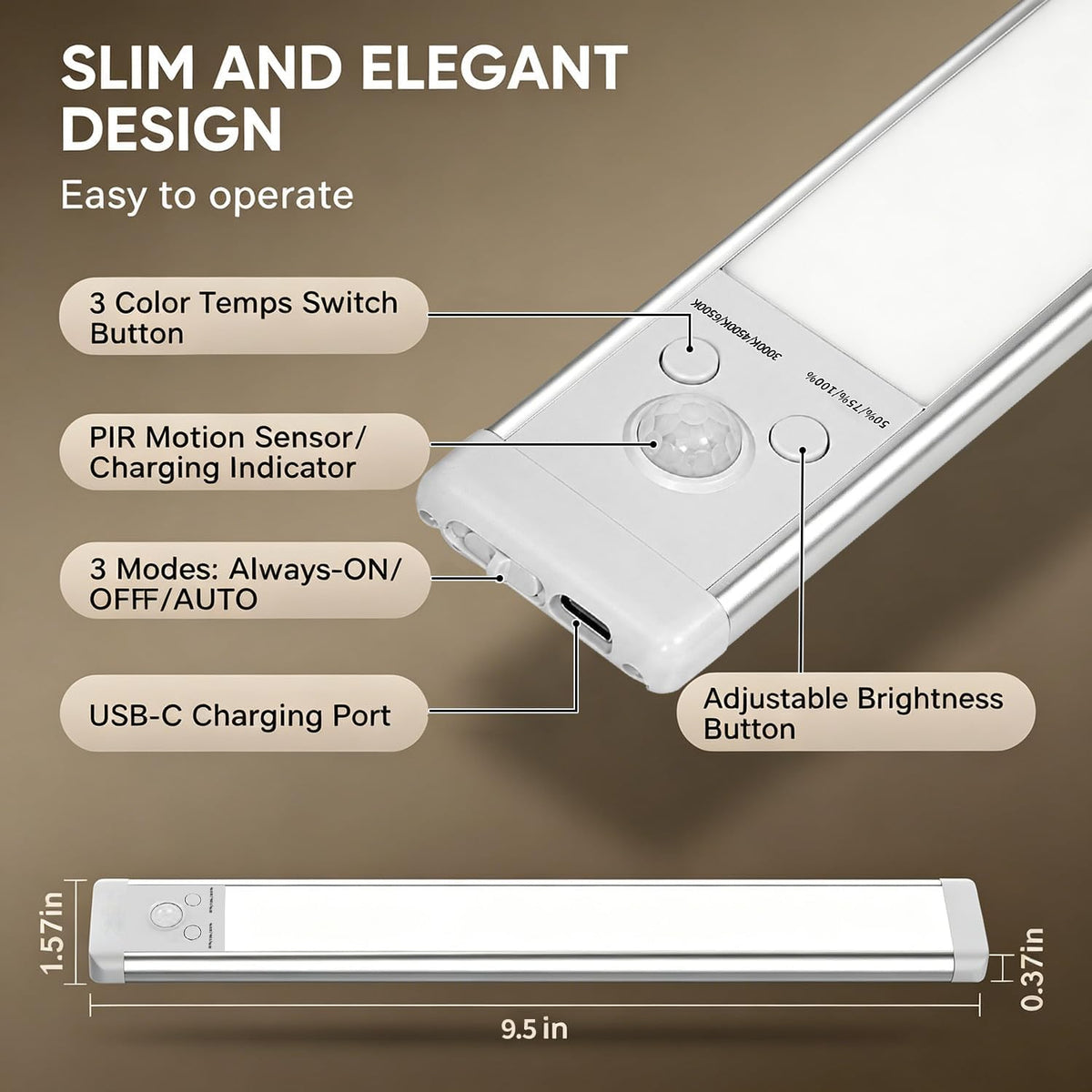 6Pack Under Cabinet Lighting Wireless Rechargeable Sensor Light Indoor with 3 Color Temps & Dimmable Led