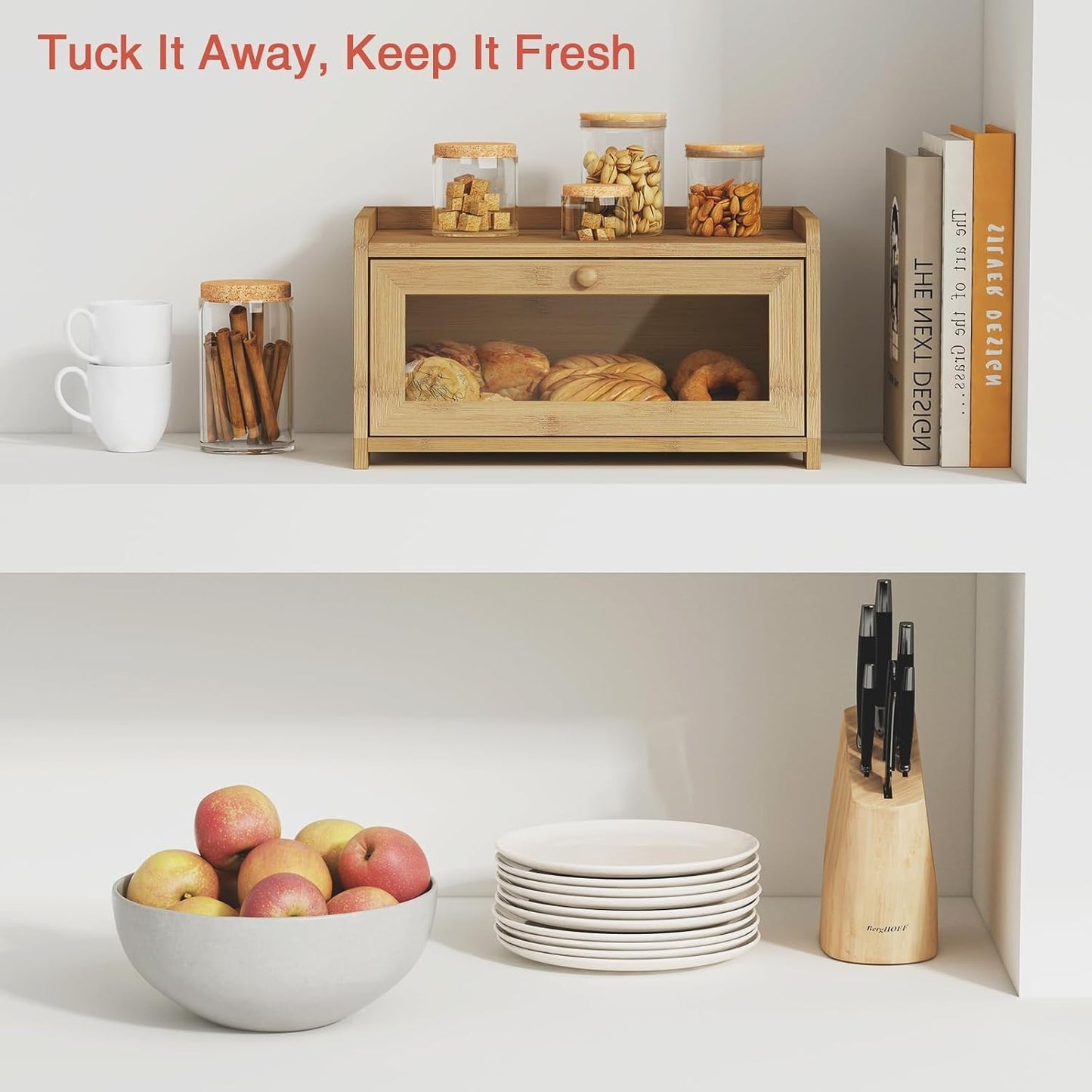 Goozii Wood Bread Box for Kithcen Countertop, Rustic Breadox Storage Container for Homemade Bread, Small Compact Bread