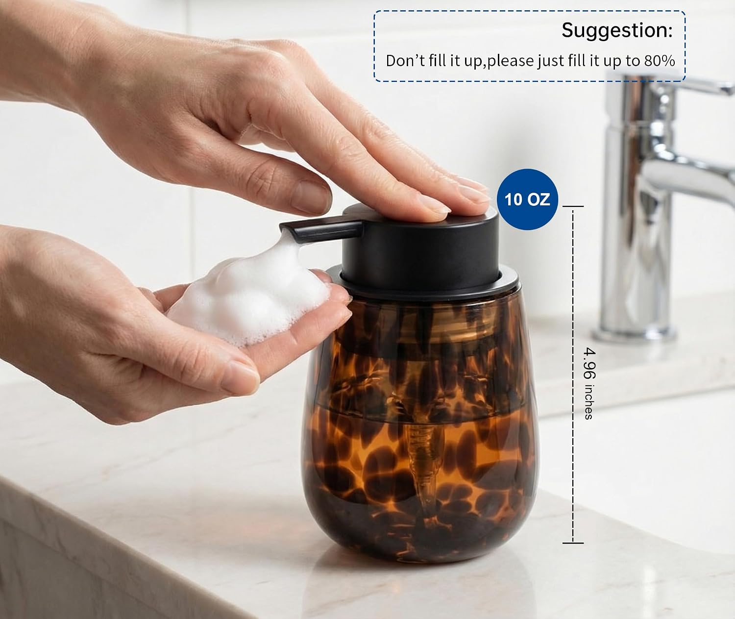 Marble Glass Foaming Hand Soap/Lotion Pump Dispenser / Amber Foaming