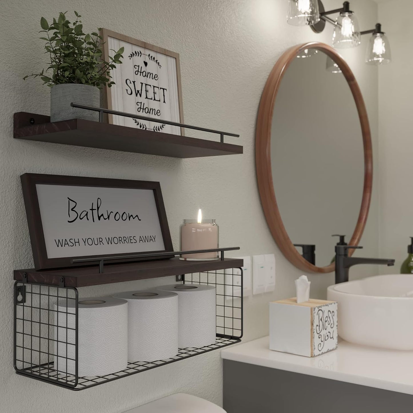 Floating Shelves for Bathroom Decor Art, Rustic Brown | Bathroom Organizers and Storage, Wall Shelves Over Toilet with