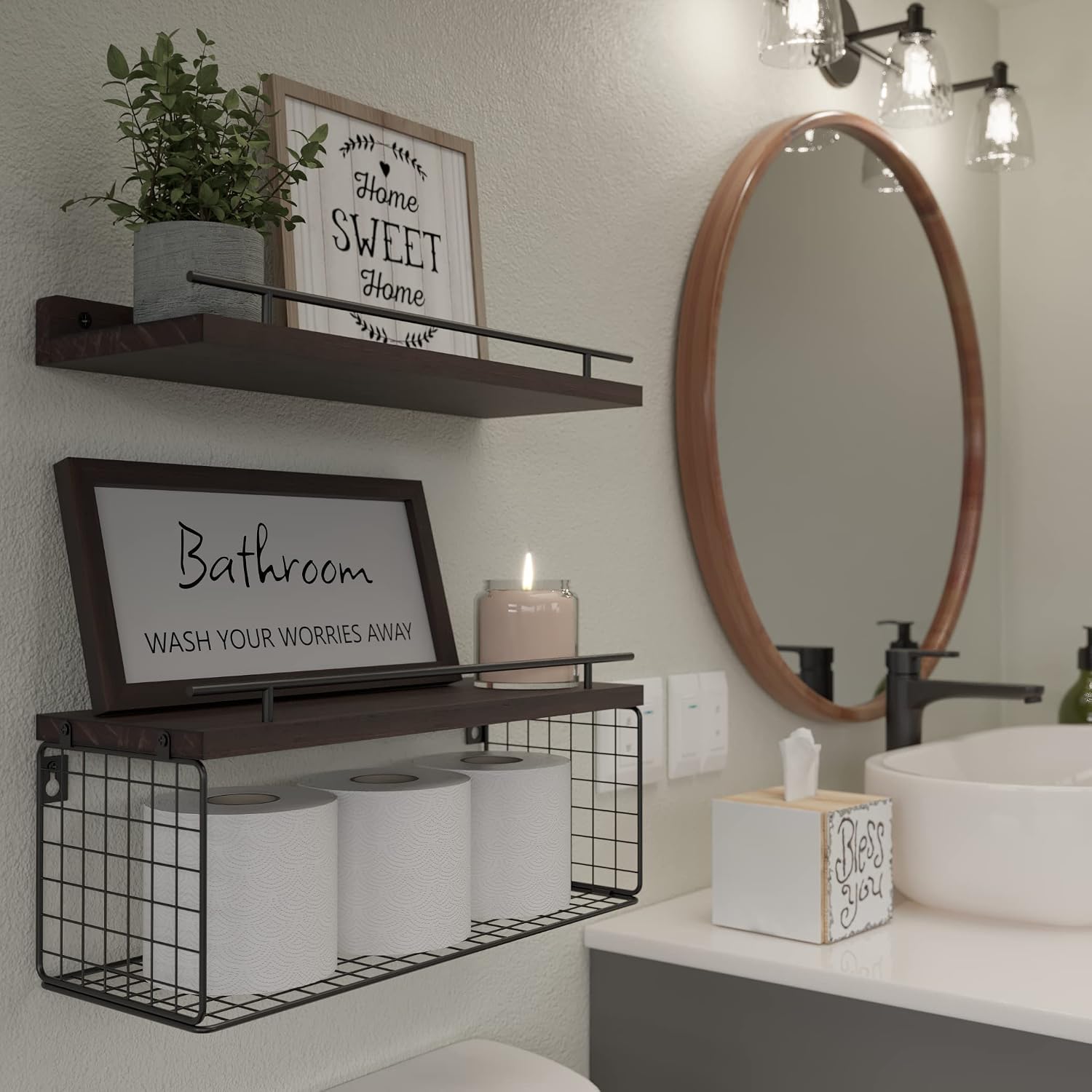 Floating Shelves for Bathroom Decor Art, Rustic Brown | Bathroom Organizers and Storage, Wall Shelves Over Toilet with