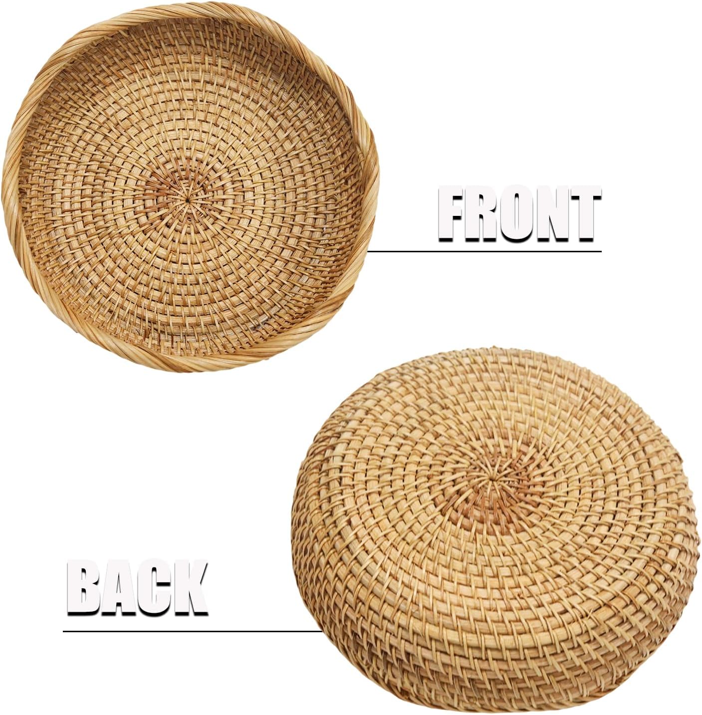 Handmade Rattan Basket Small Round Woven Storage Basket Tray Small Decorative / 8.7 / Basic-wavy