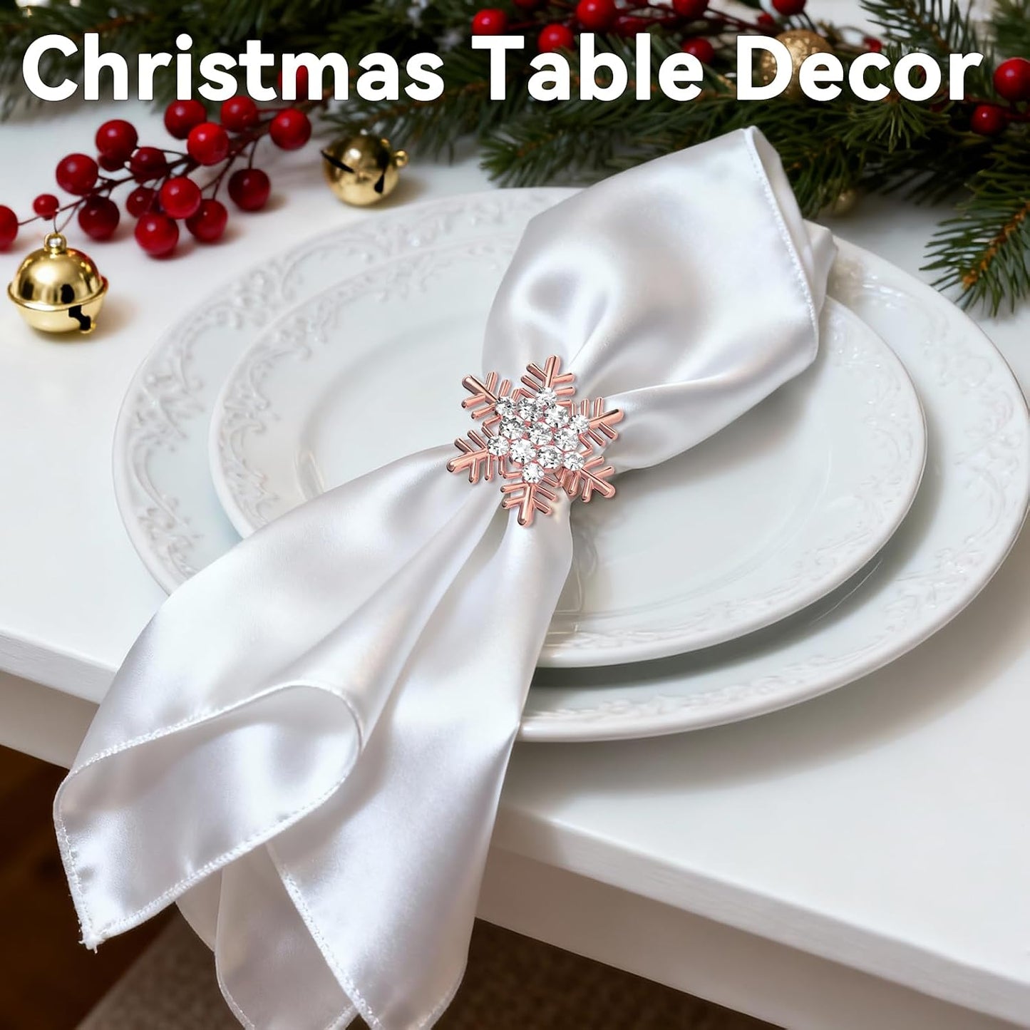 Christmas Snowflake Napkin Rings Set of 12- Rose Gold Rustic Dinner Tables Setting Decoration for Wedding Receptions