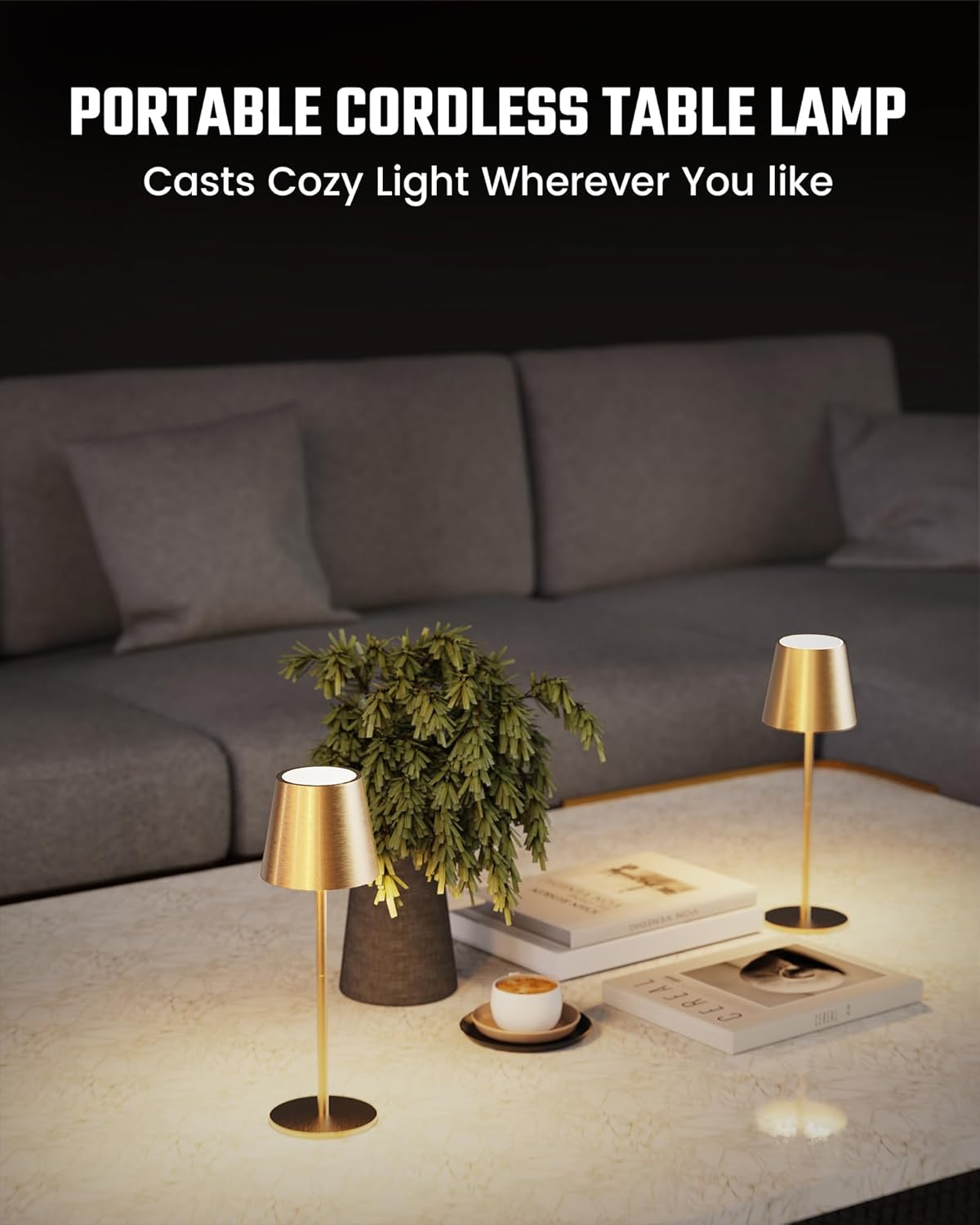 JACKYLED Cordless Table Lamps Rechargeable, 3 Adjustable Height, 5000 Capactiy Operated, 3 Colors Smooth Dimming