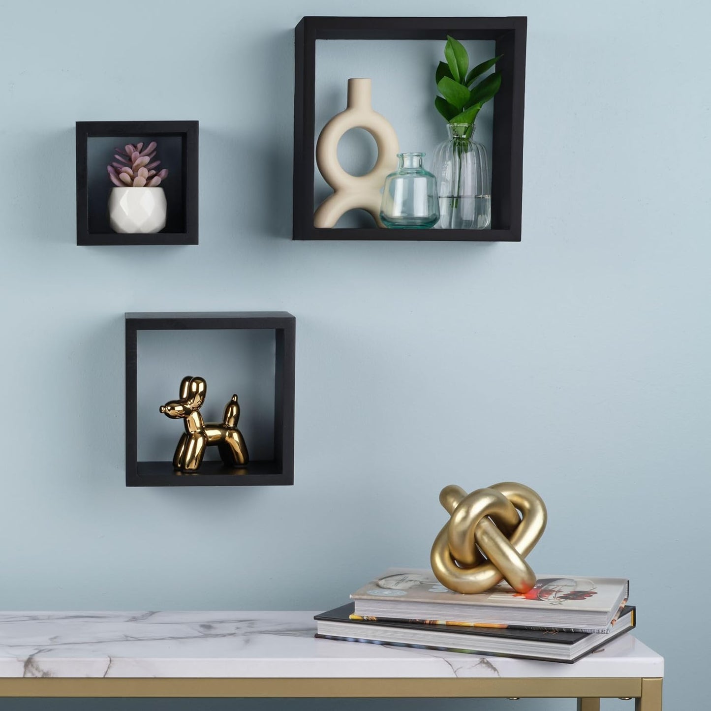 Floating Wall Square Cube Shelves / Black / Set of 3