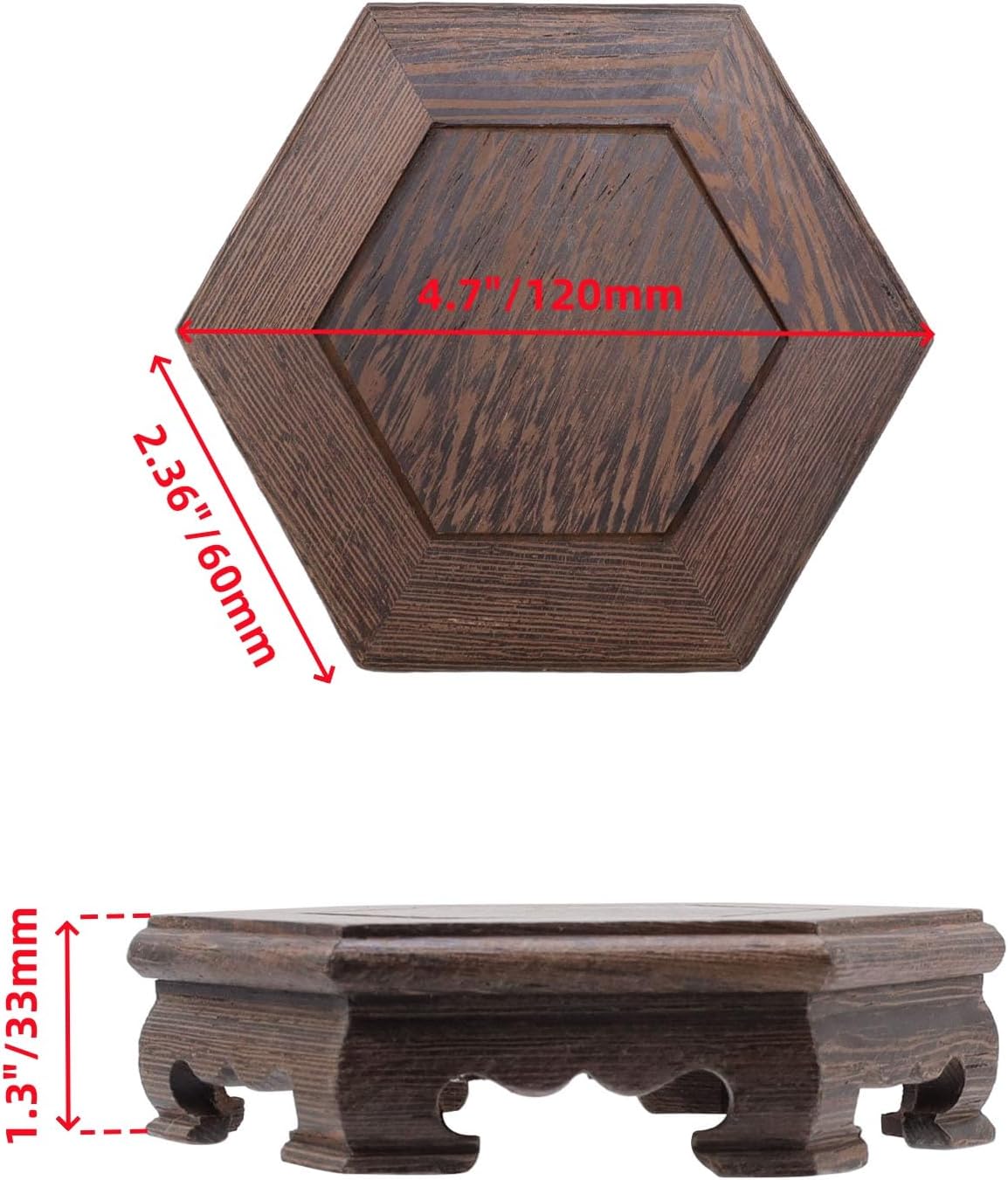 Furniture Wooden Display Stand Base Oriental Wood Round Pedestal / Hexagon; 4.72 / Chicken Wing Wood