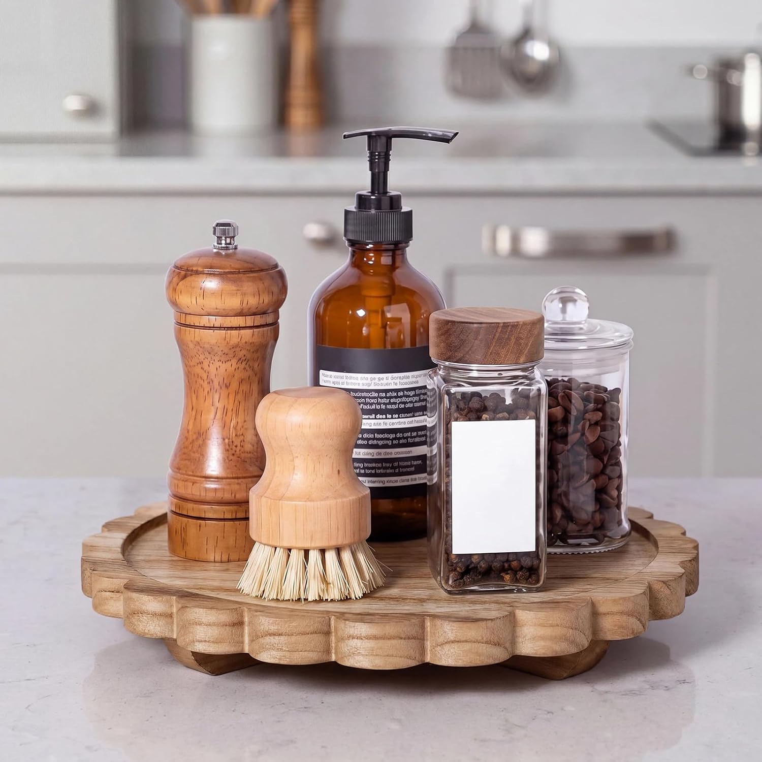 Scalloped Wood Riser Tray Soap Rustic Bathroom Decoration / Natural Wood / Round / Set of 10