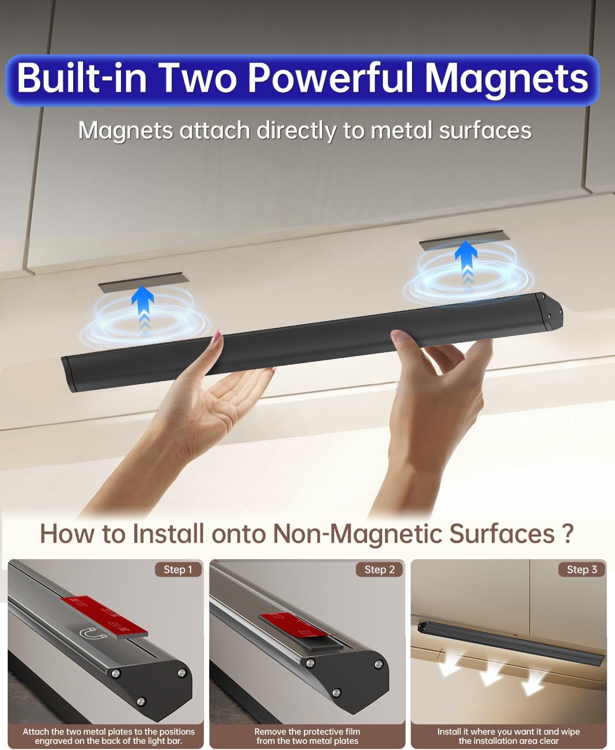 Under Cabinet Lighting Wireless, 2400mAh Rechargeable Cabinet Light, Battery Operated, Magnetic, Stick on, 106 LED