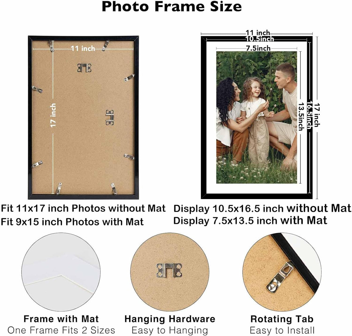 JCJMY 12 Pack 11x17 Picture Frame with 9x15 Mat, Display 9x15 with Mat or 11x17 Without Mat, 11 by 17 Frames Bulk Set
