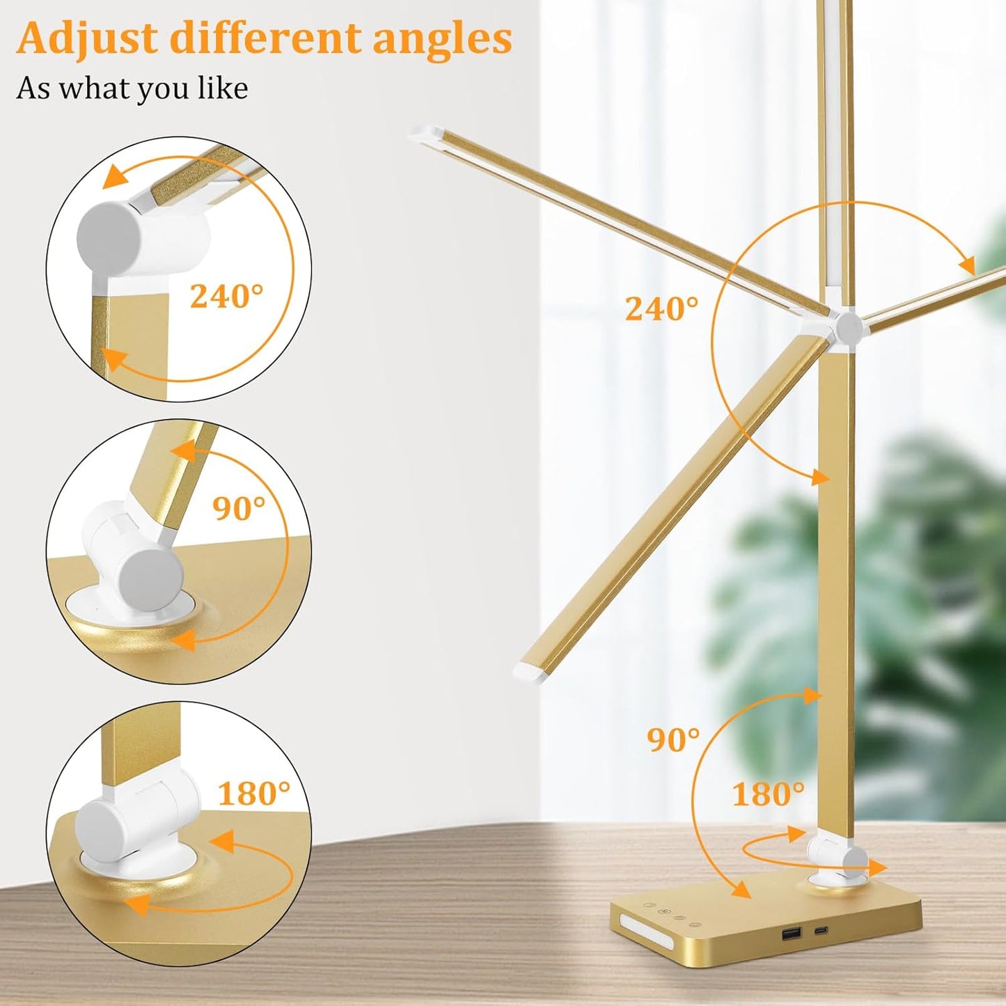 LED Desk Lamp with USB Ports,Touch Desk Lamps for Home Office with 5 Modes | 3 Brightness Desk Light with Small Night