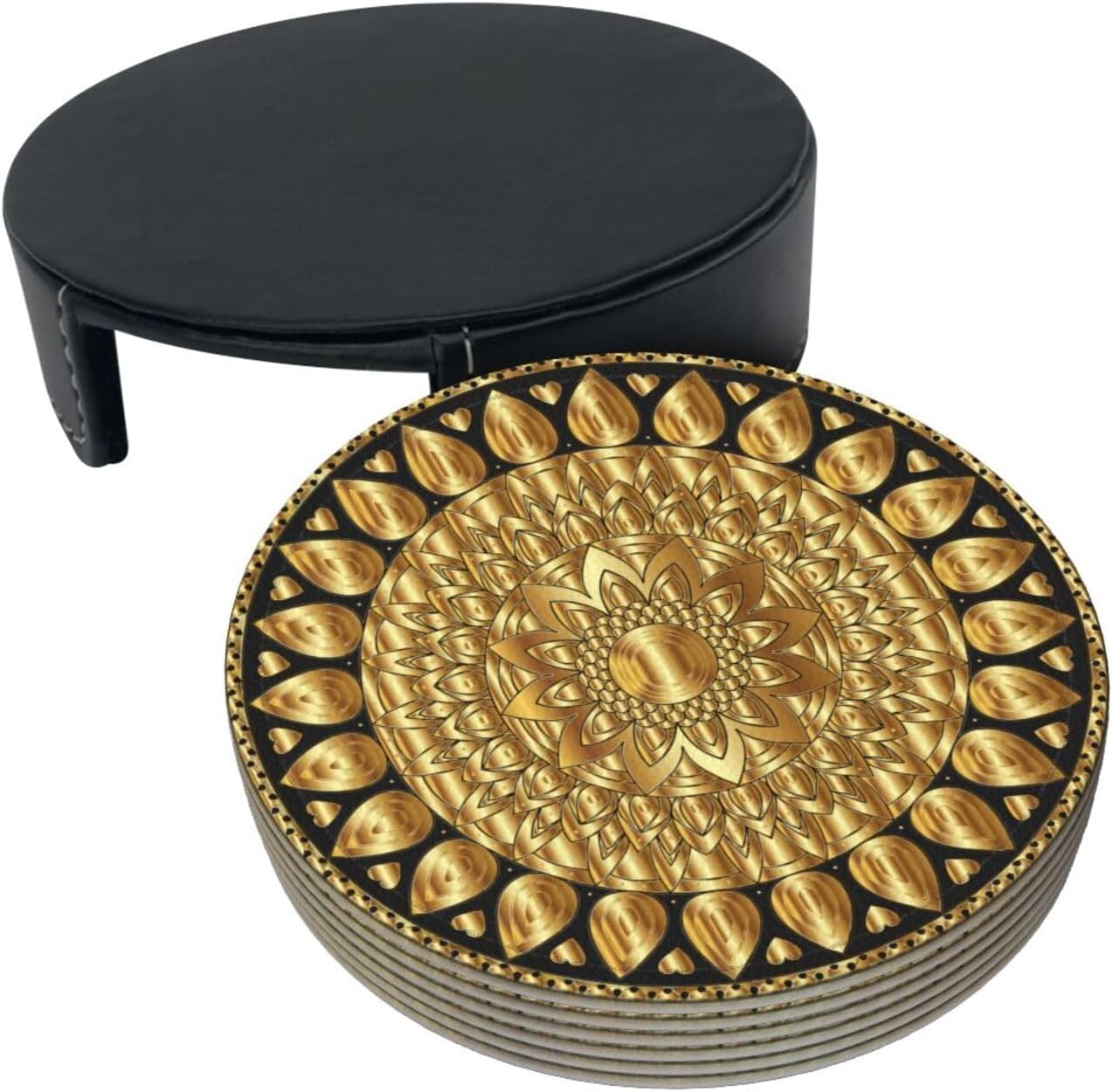 Holder Stand / Pu Leather Absorbent Coasters / Set of 6