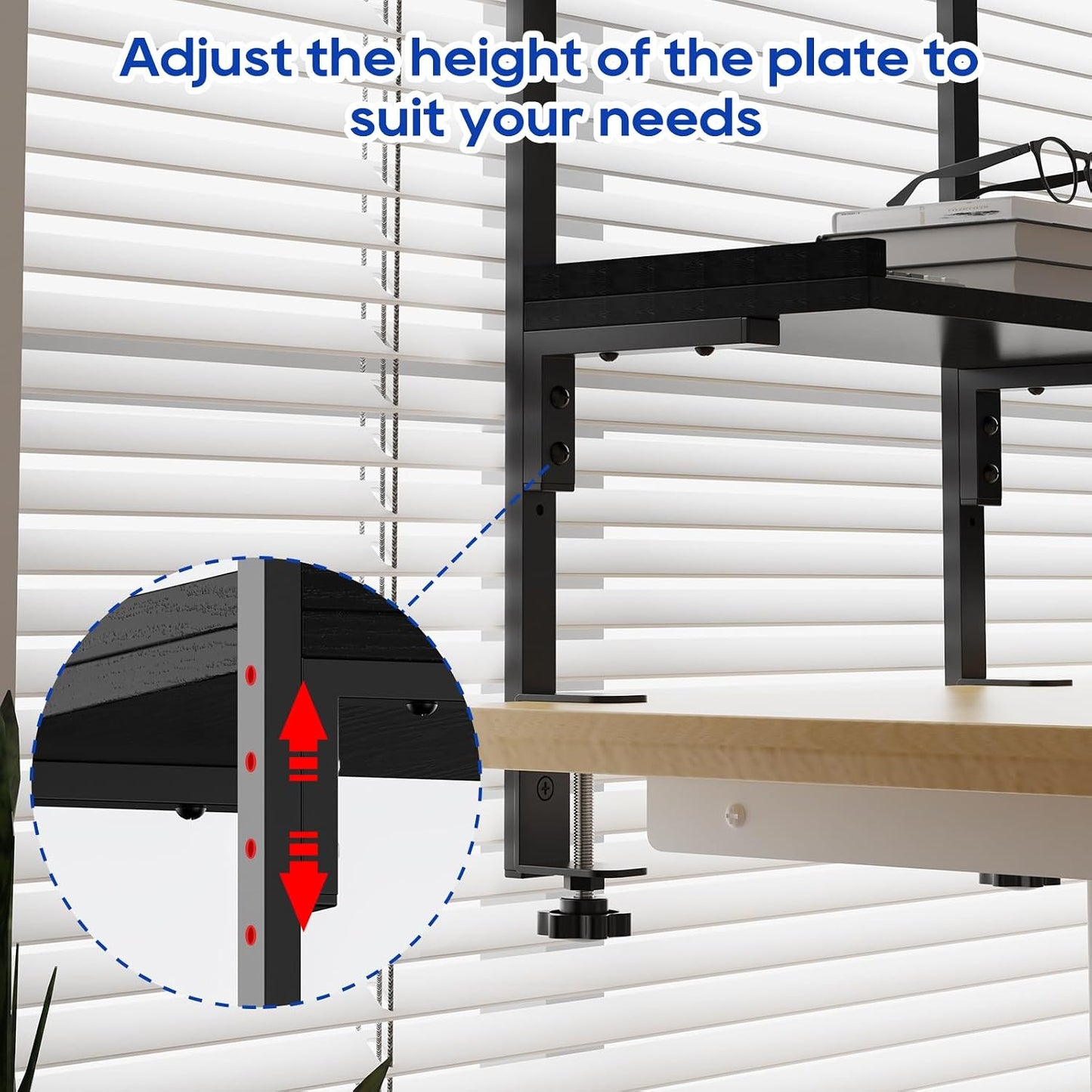 Clamp On Desk Shelf 2-Tier, 12.6 inche Wood Shelving Unit for Office Desk/Gaming Accessories, Tabletop Book Storage
