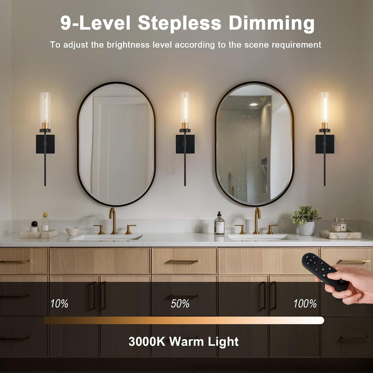 Battery Operated Wall Sconce Set of 2, Black & Gold Wireless Sconces Wall Decor, Rechargeable Wall Lights for Bedroom